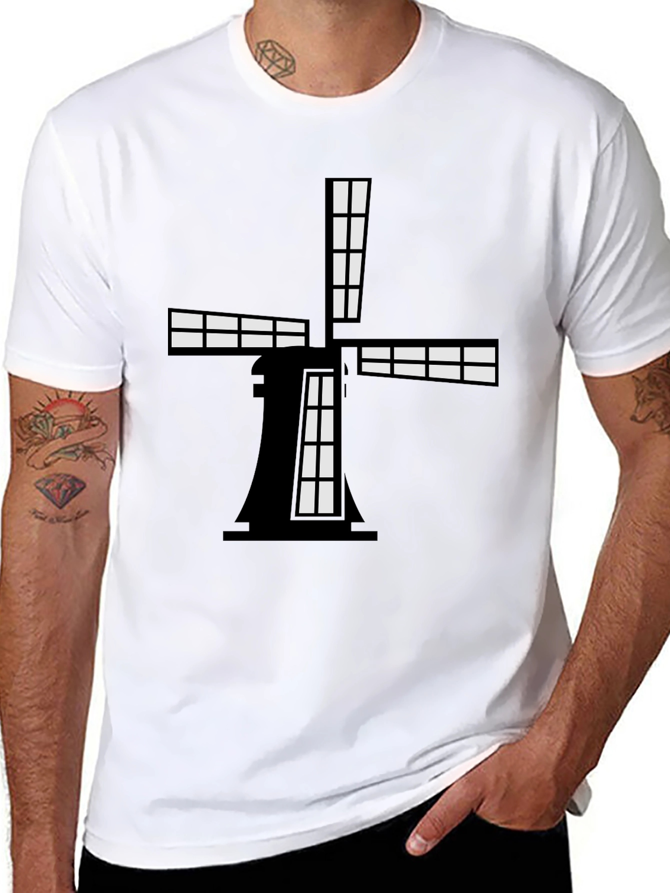 Windmill Graphic Tee - Black Cotton Blend Shirt