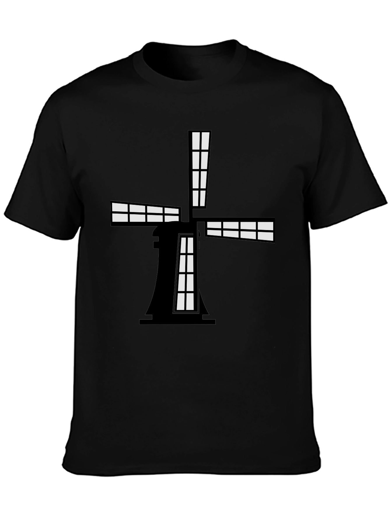 Windmill Graphic Tee - Black Cotton Blend Shirt