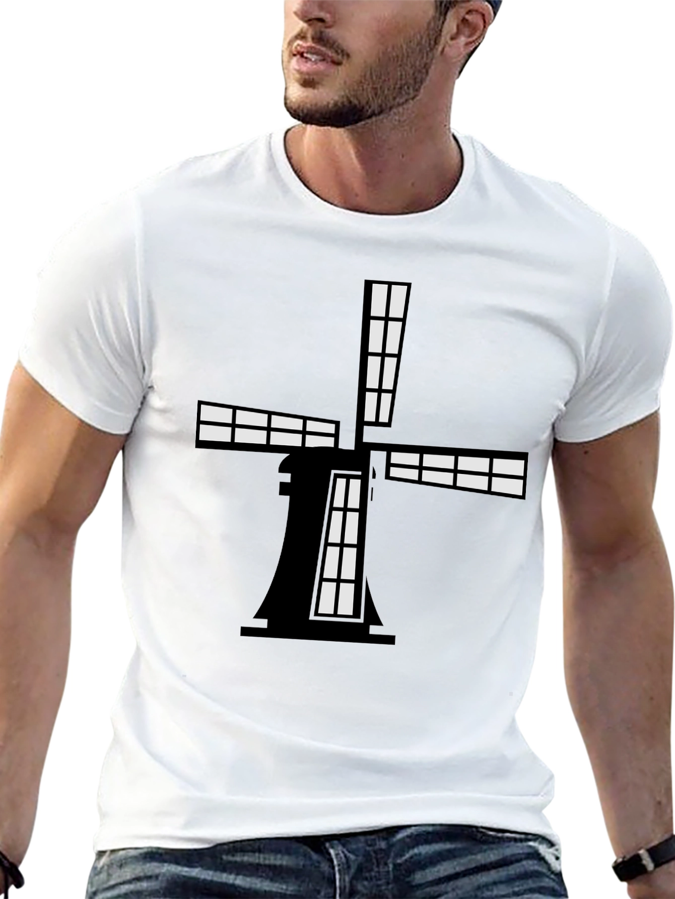 Windmill Graphic Tee - Black Cotton Blend Shirt