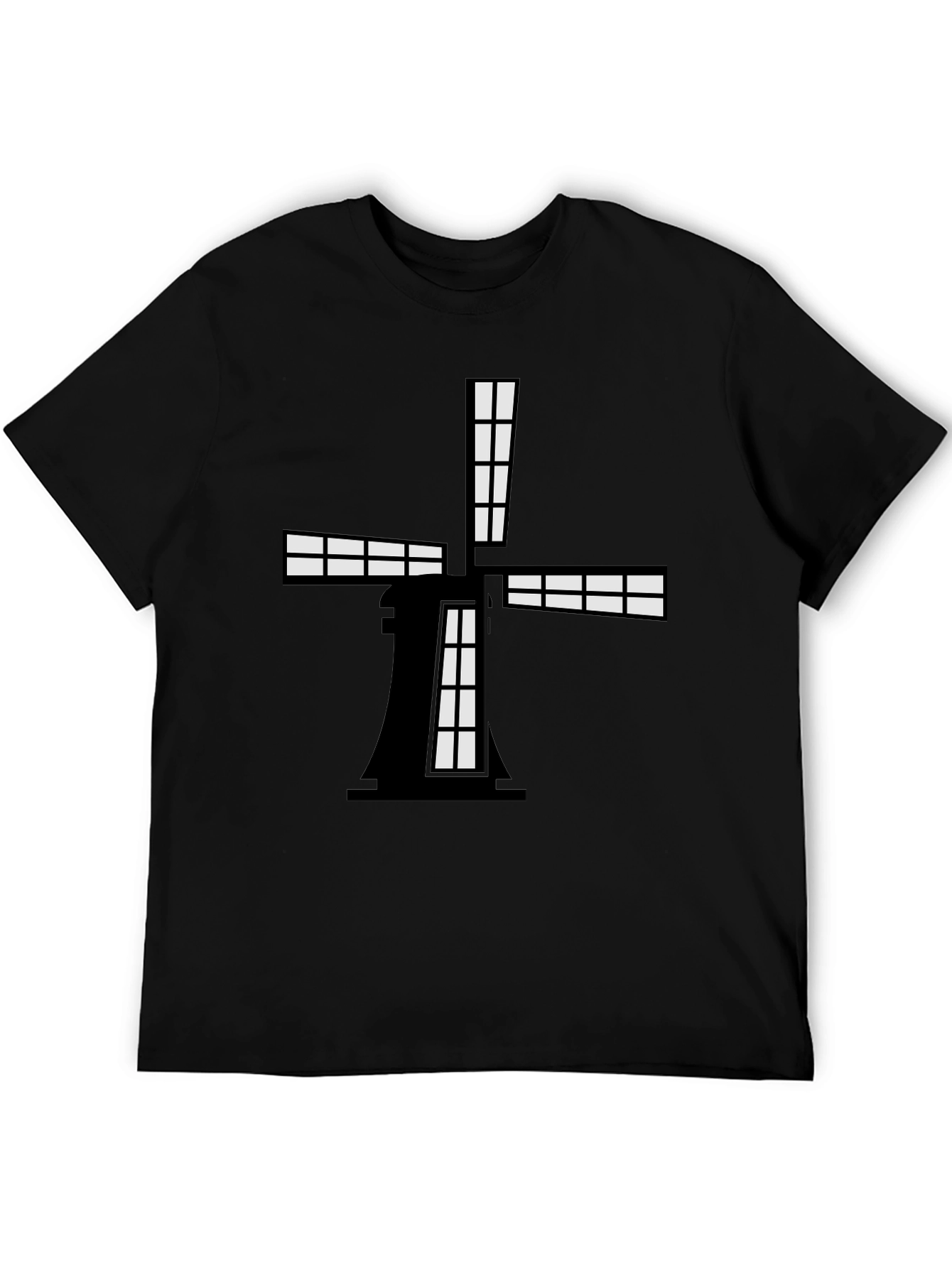 Windmill Graphic Tee - Black Cotton Blend Shirt