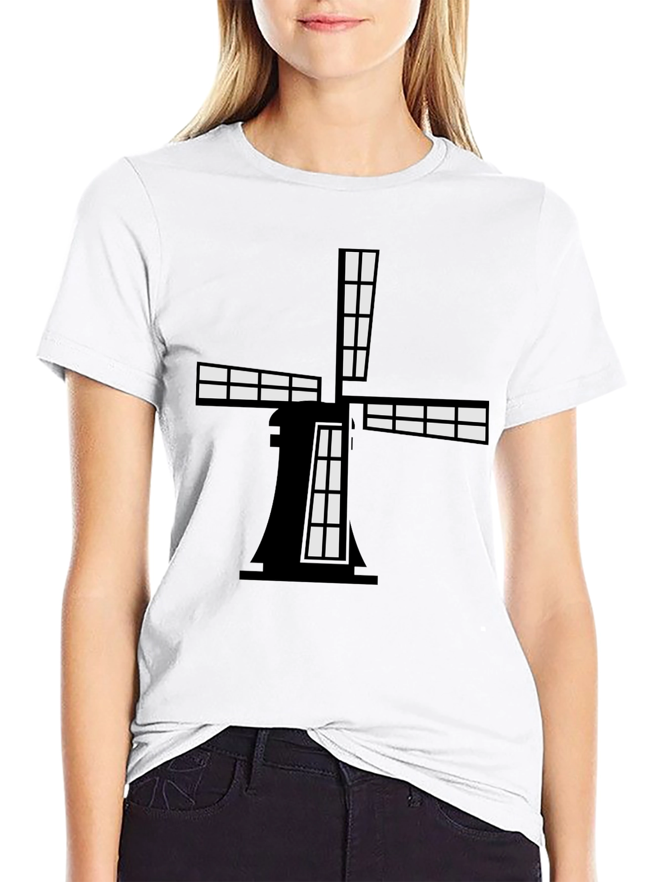 Windmill Graphic Tee - Black Cotton Blend Shirt