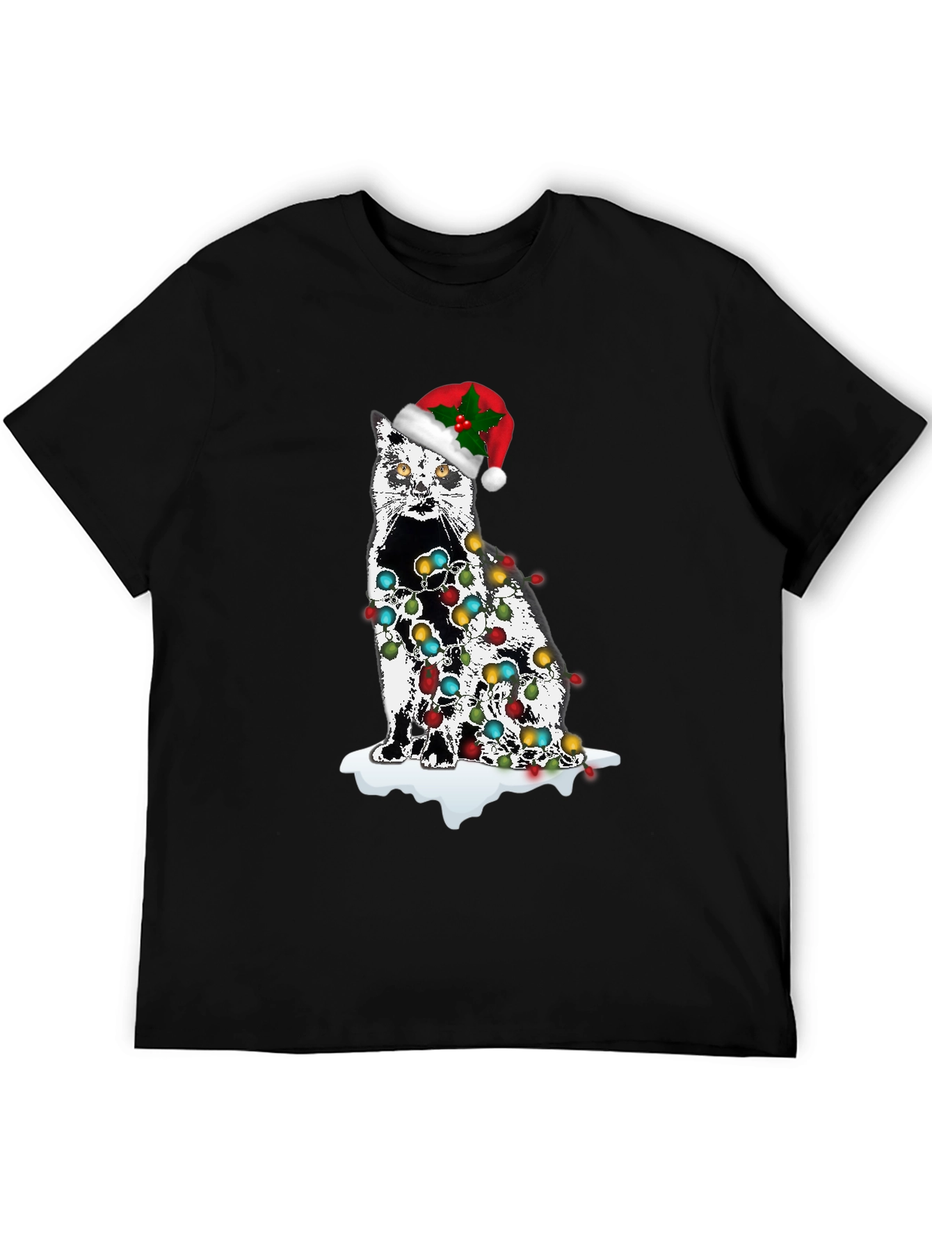 Christmas Cat T-Shirt with Lights & Santa Hat