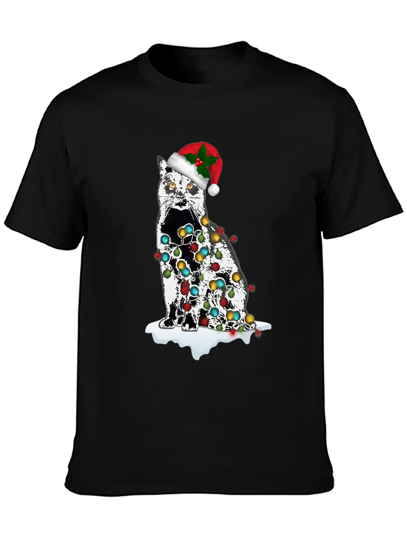 Christmas Cat T-Shirt with Lights & Santa Hat