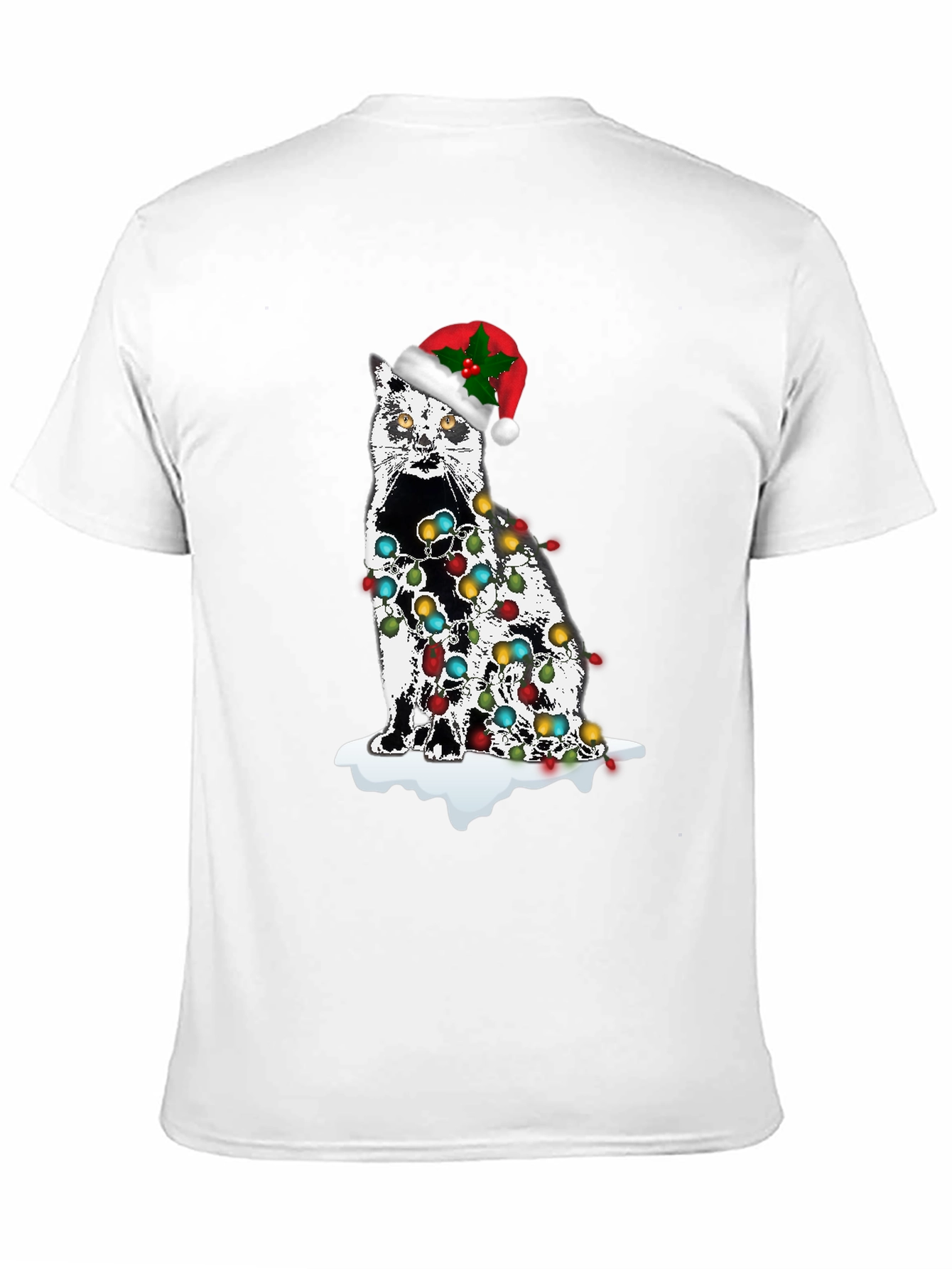 Christmas Cat T-Shirt with Lights & Santa Hat