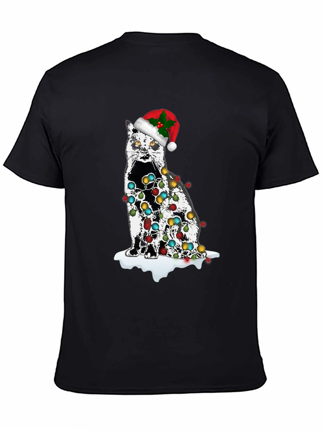 Christmas Cat T-Shirt with Lights & Santa Hat