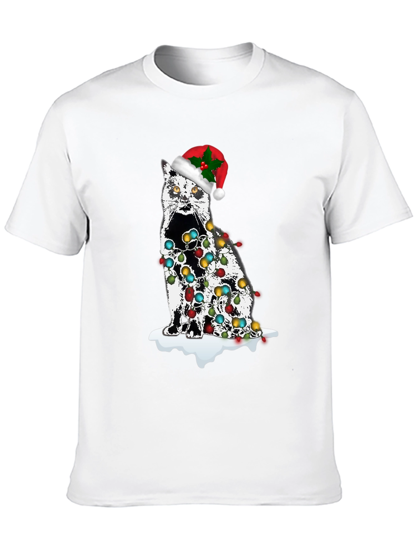 Christmas Cat T-Shirt with Lights & Santa Hat