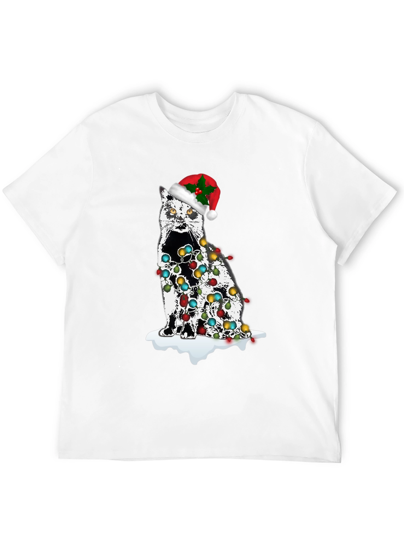 Christmas Cat T-Shirt with Lights & Santa Hat