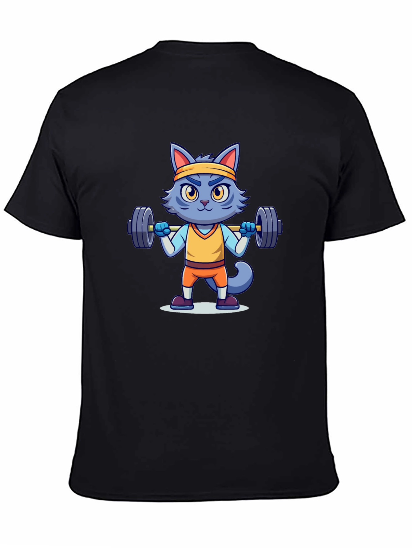 Weightlifting Cat T-Shirt - Black Cotton Tee