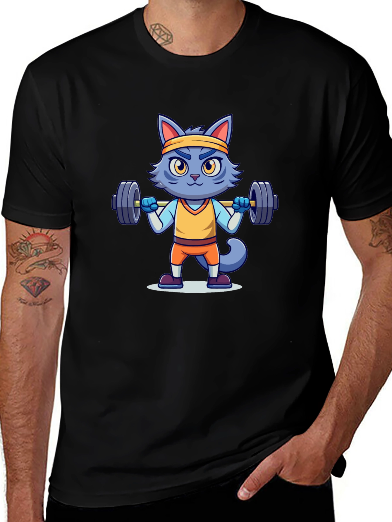 Weightlifting Cat T-Shirt - Black Cotton Tee