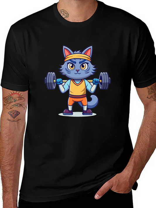 Weightlifting Cat T-Shirt - Black Cotton Tee