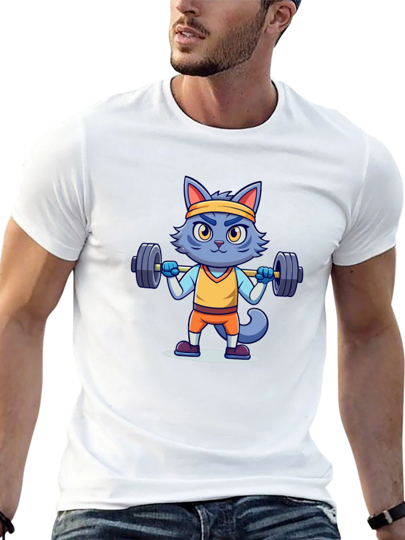Weightlifting Cat T-Shirt - Black Cotton Tee