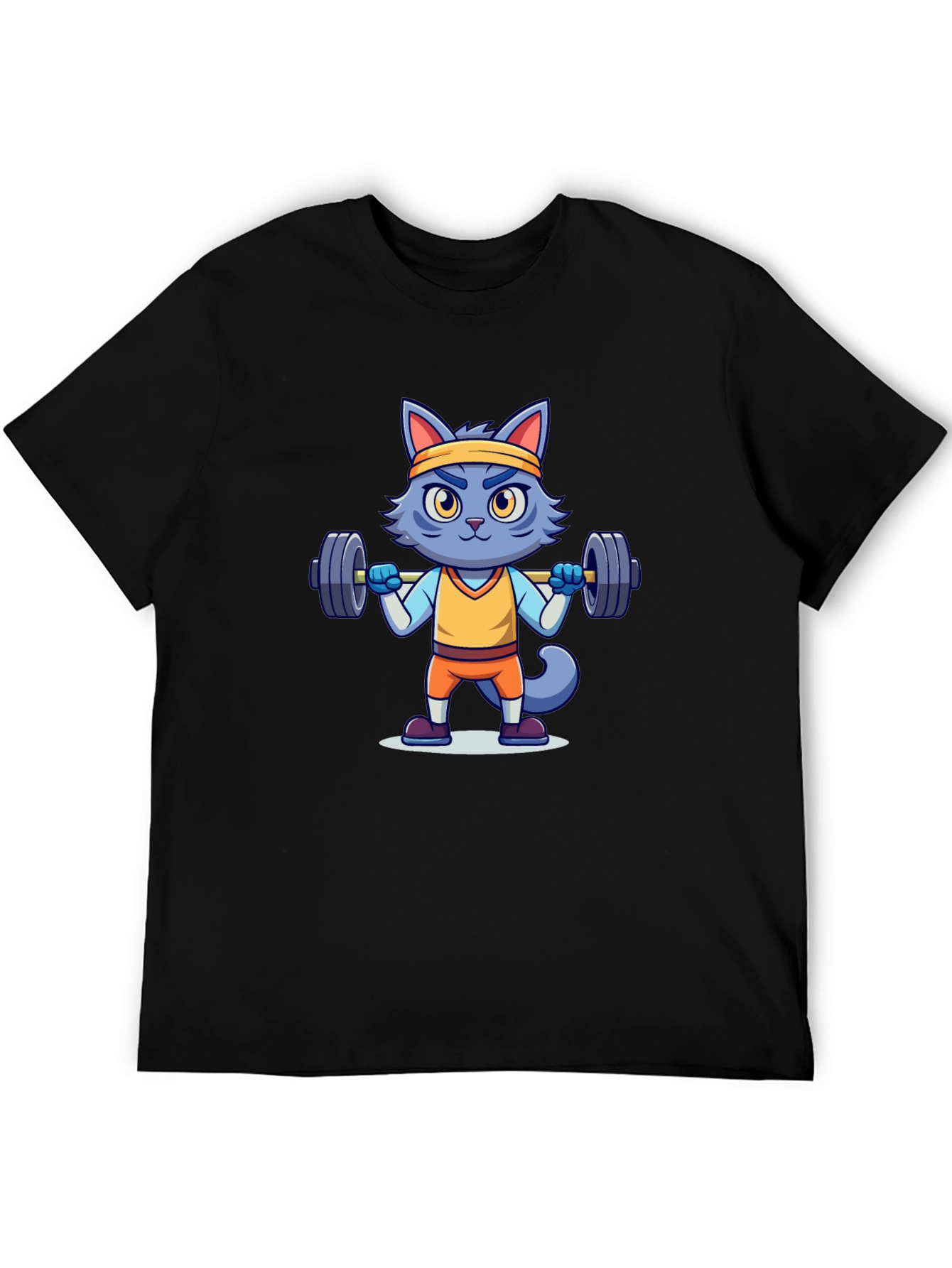 Weightlifting Cat T-Shirt - Black Cotton Tee
