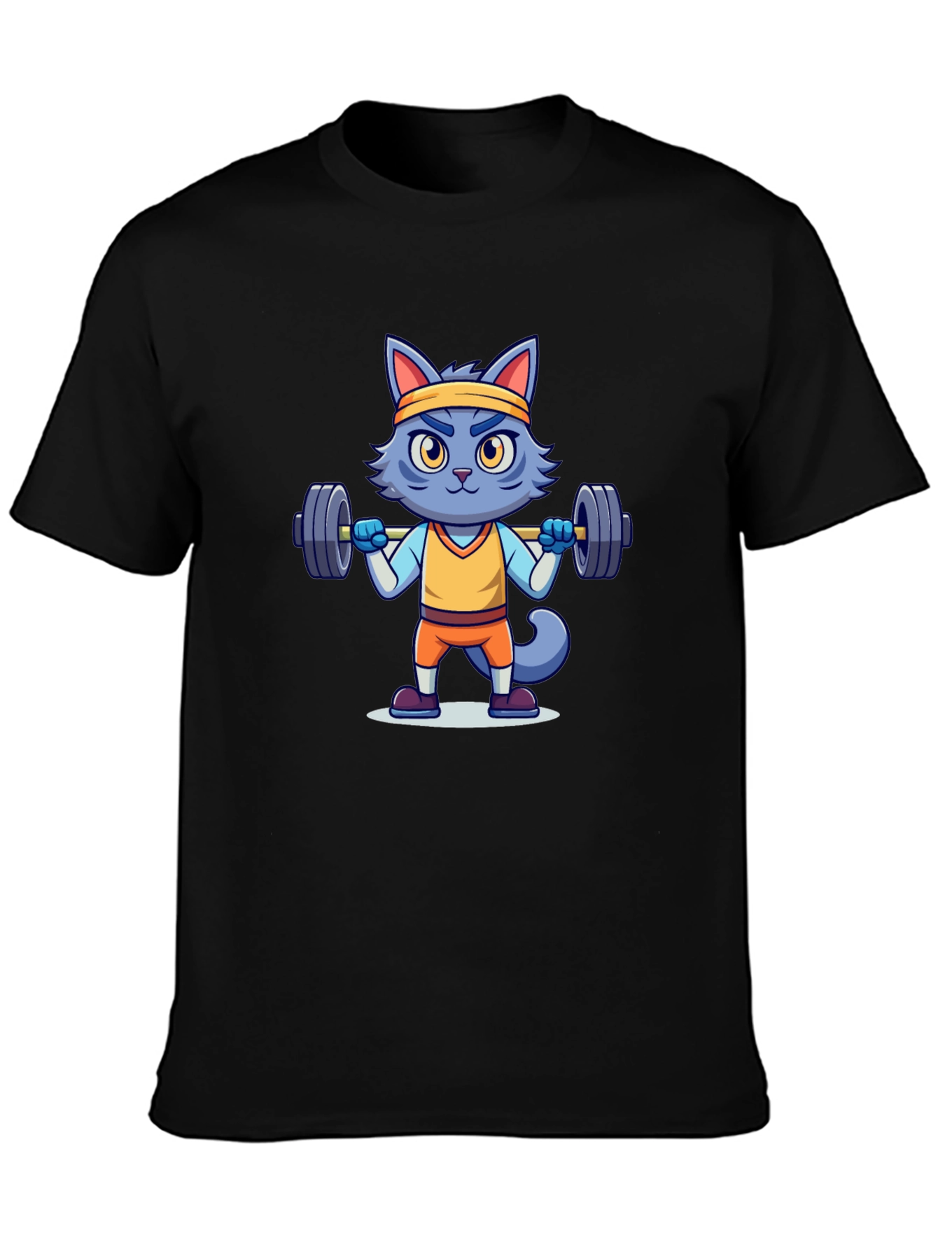Weightlifting Cat T-Shirt - Black Cotton Tee