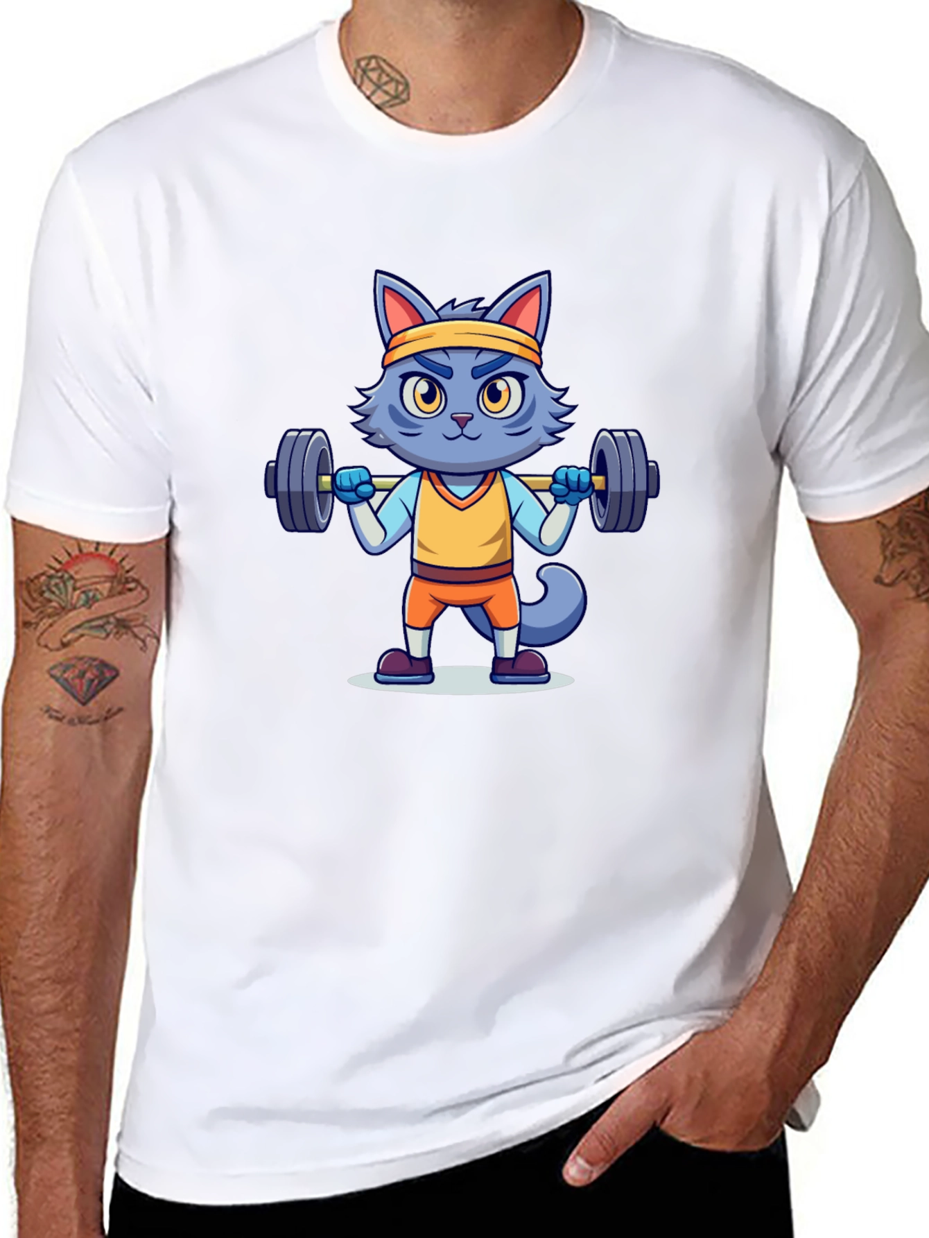 Weightlifting Cat T-Shirt - Black Cotton Tee
