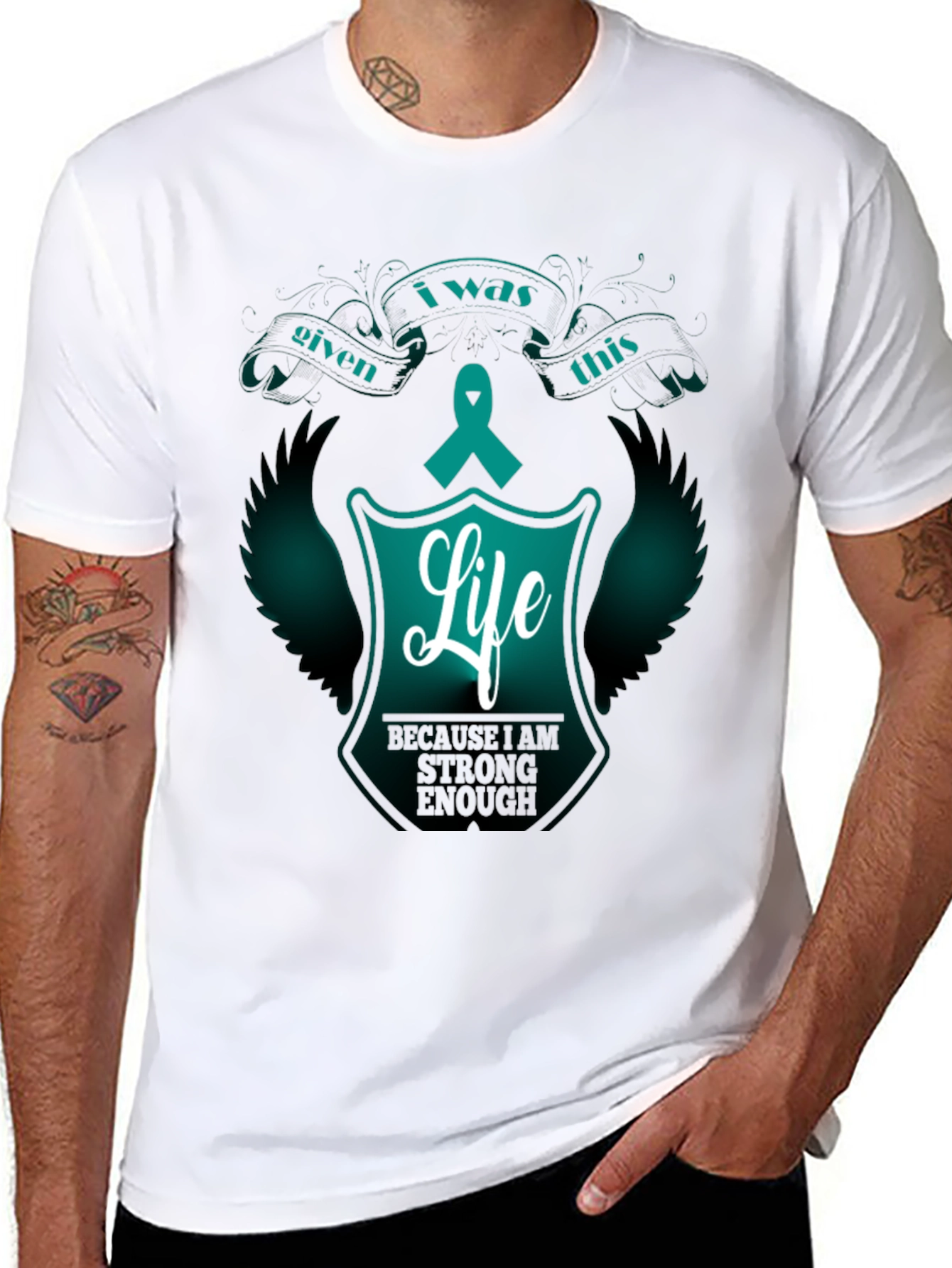 Life Ribbon Graphic Tee - Teal Awareness Shirt