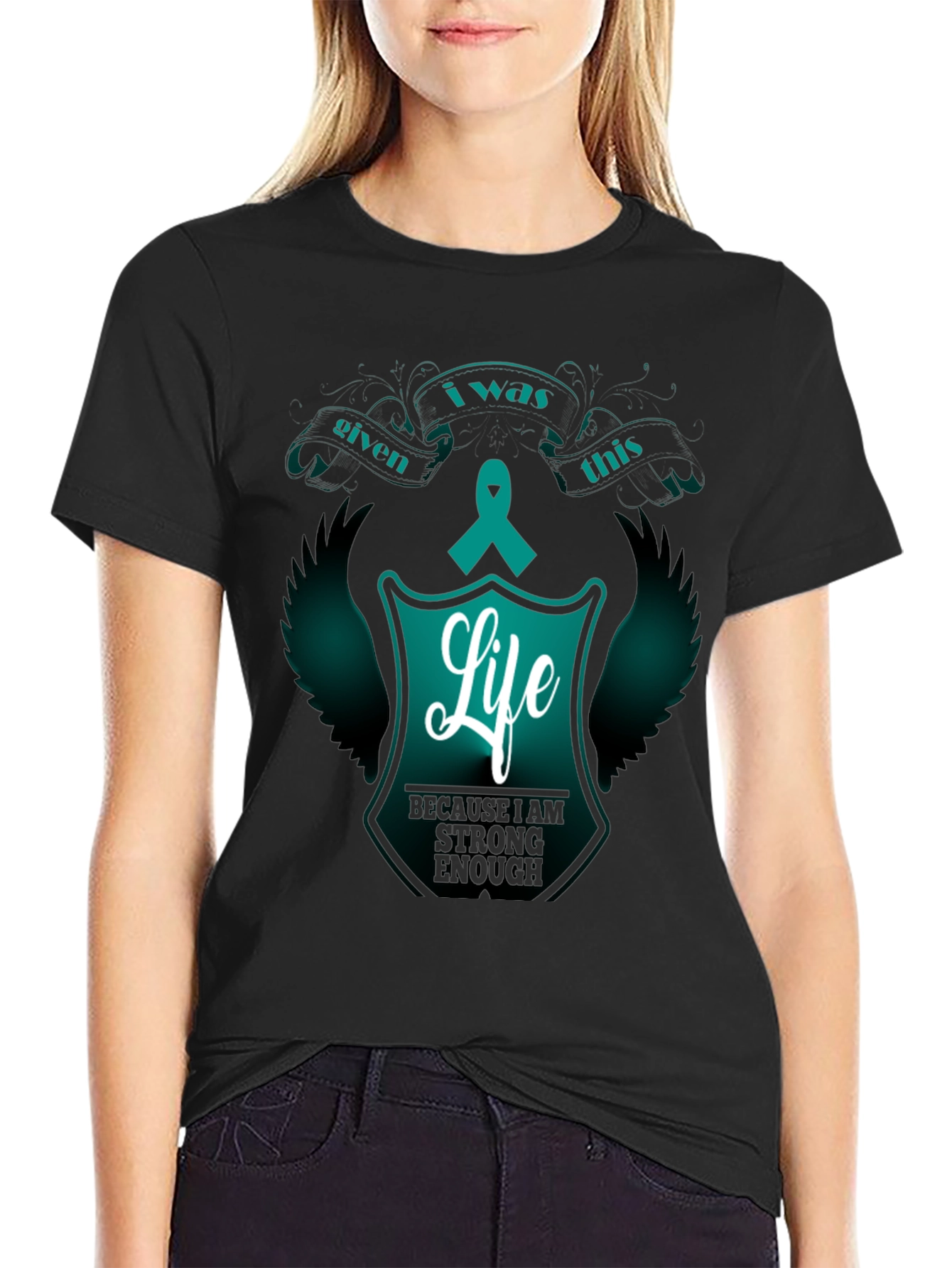 Life Ribbon Graphic Tee - Teal Awareness Shirt