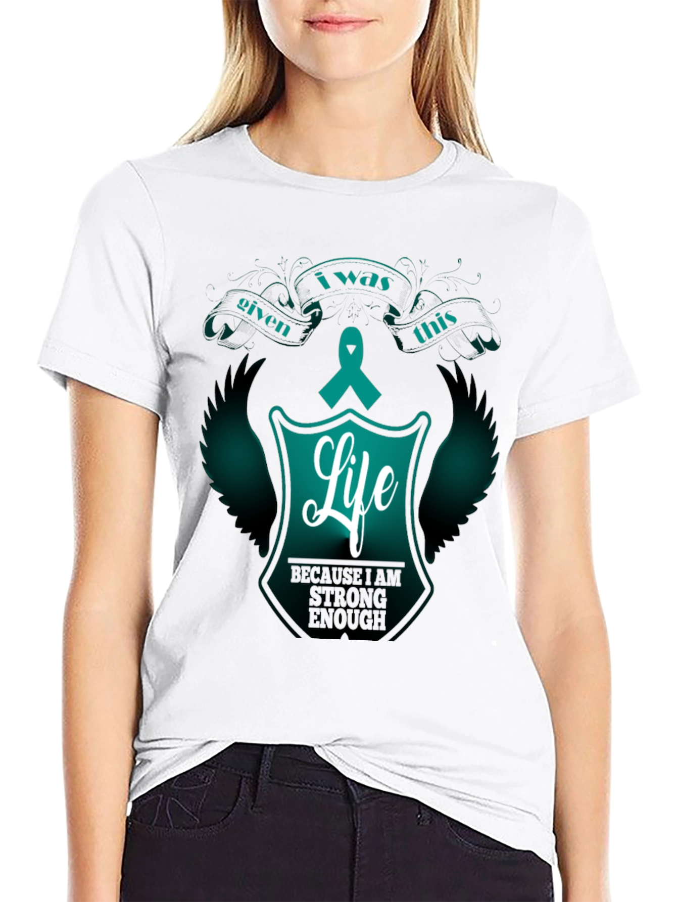 Life Ribbon Graphic Tee - Teal Awareness Shirt