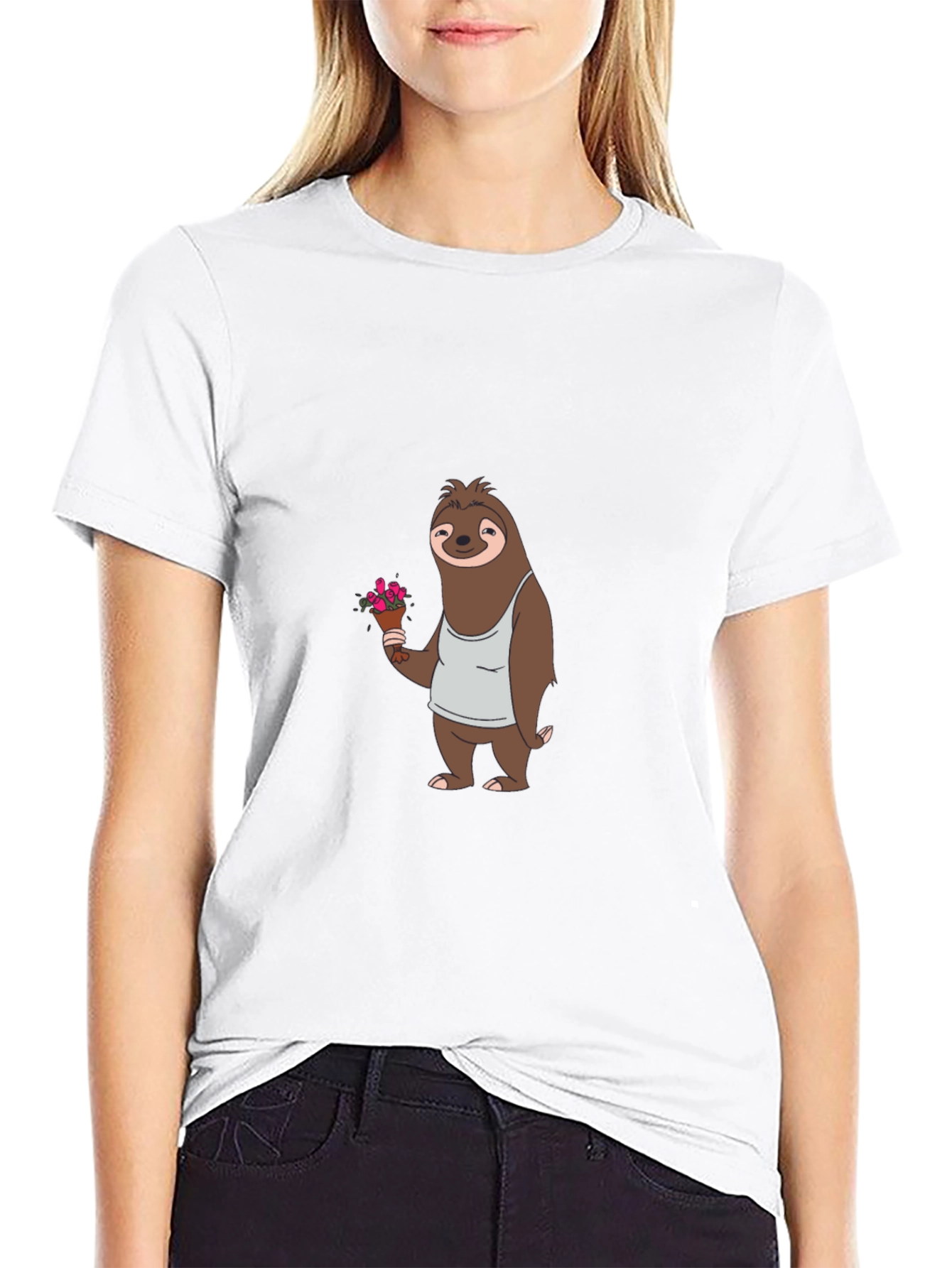 Sloth Holding Flowers Graphic T-Shirt
