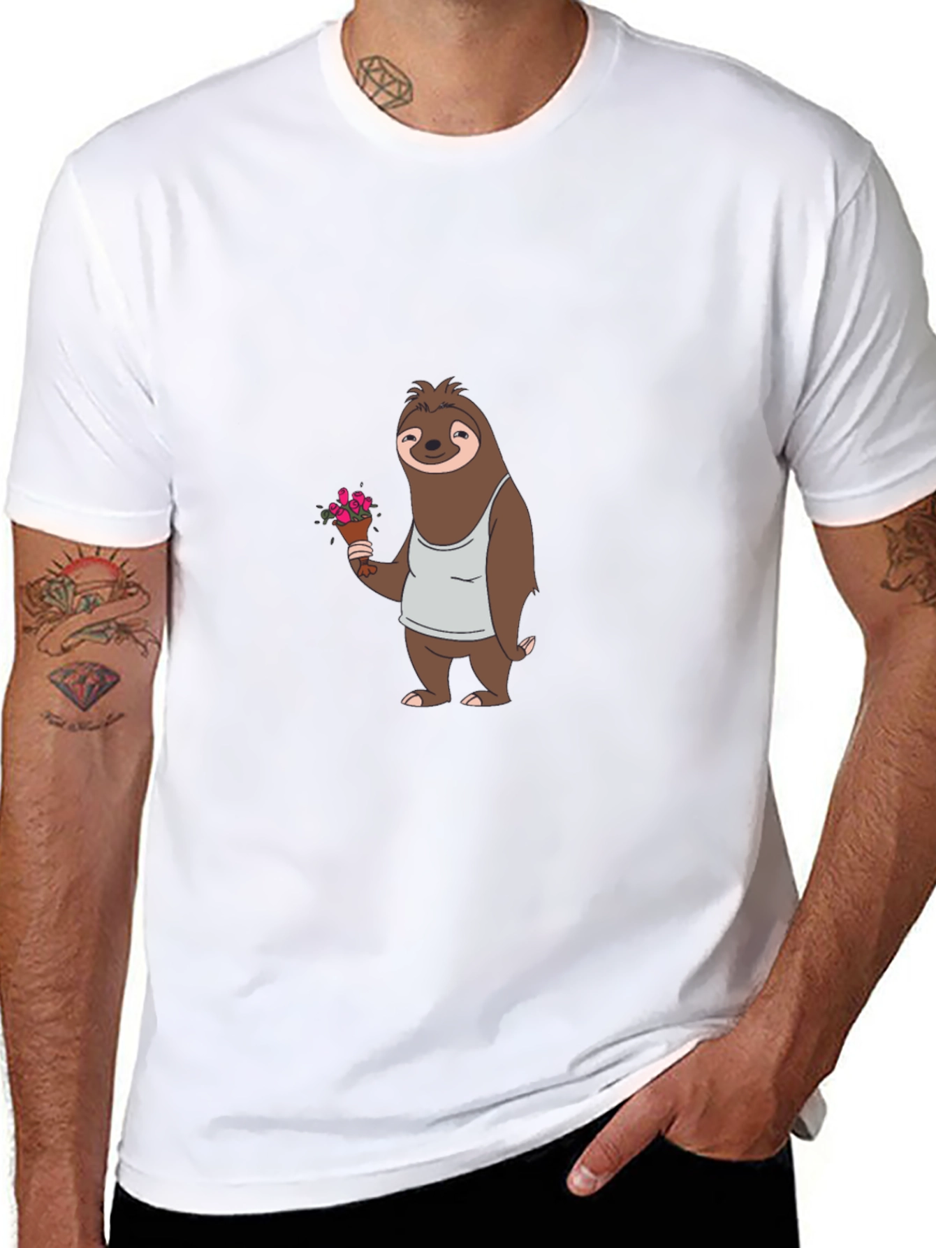 Sloth Holding Flowers Graphic T-Shirt