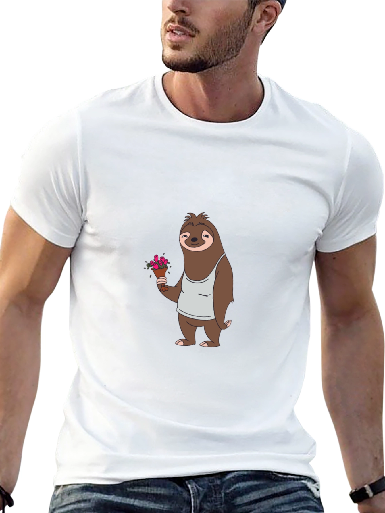 Sloth Holding Flowers Graphic T-Shirt