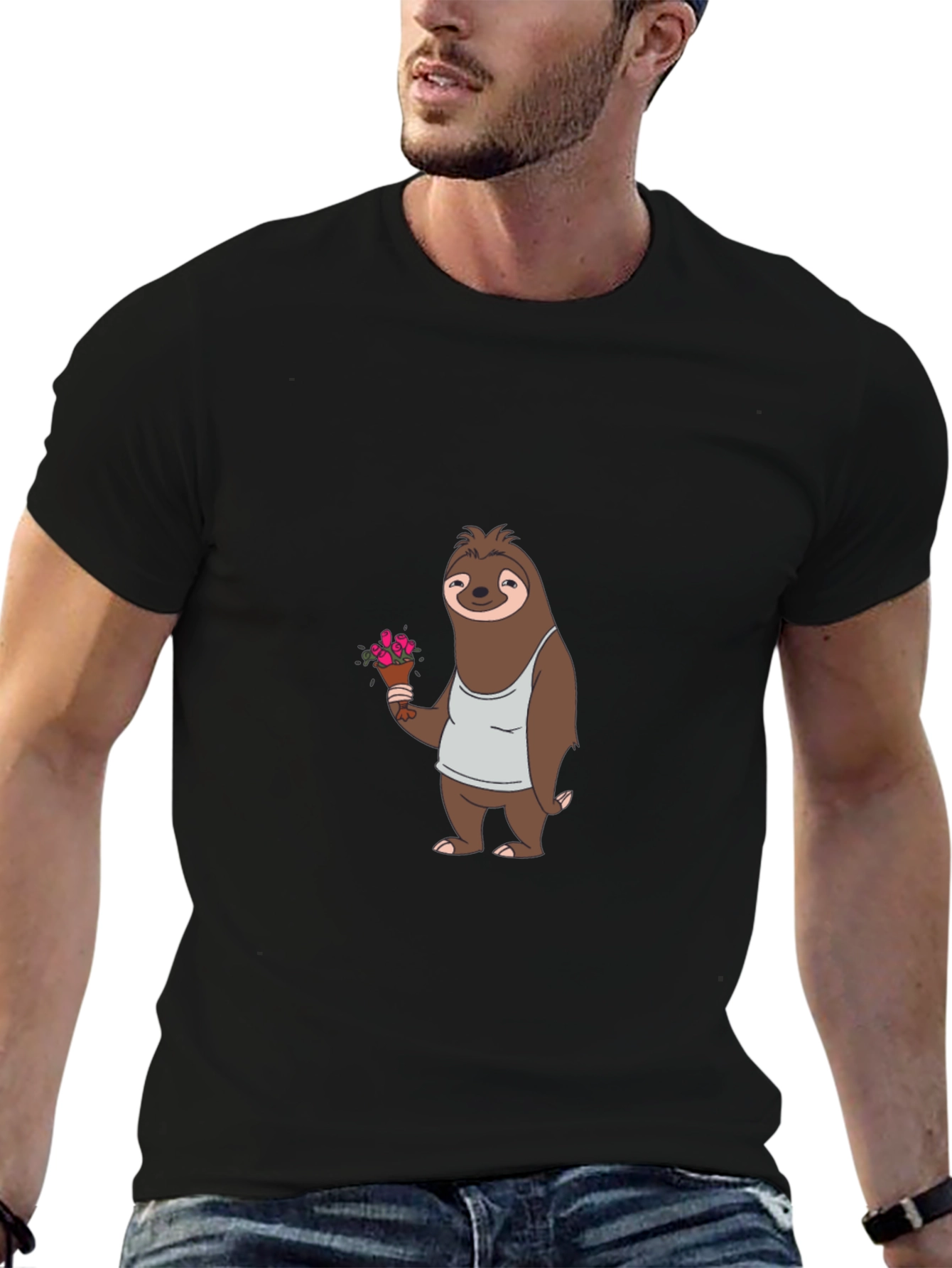 Sloth Holding Flowers Graphic T-Shirt