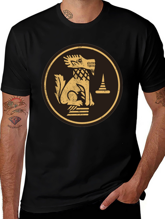Black T-Shirt with Golden Aztec Dog Design