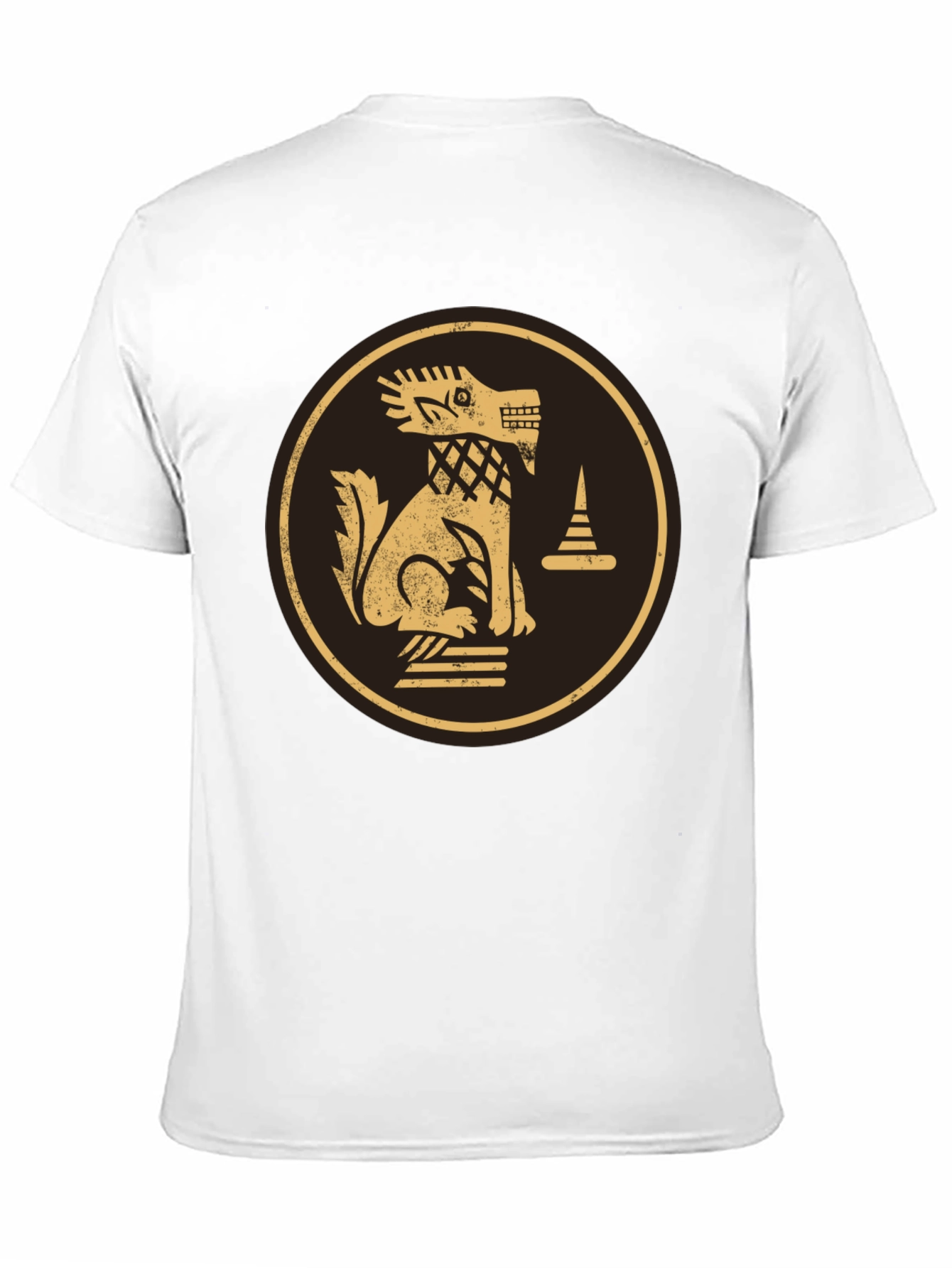 Black T-Shirt with Golden Aztec Dog Design