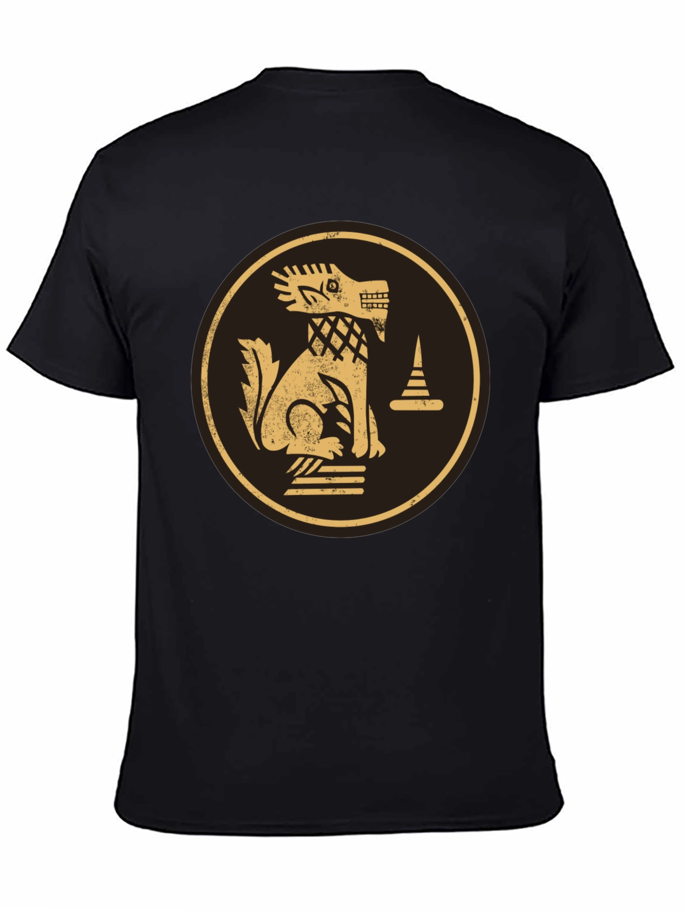 Black T-Shirt with Golden Aztec Dog Design