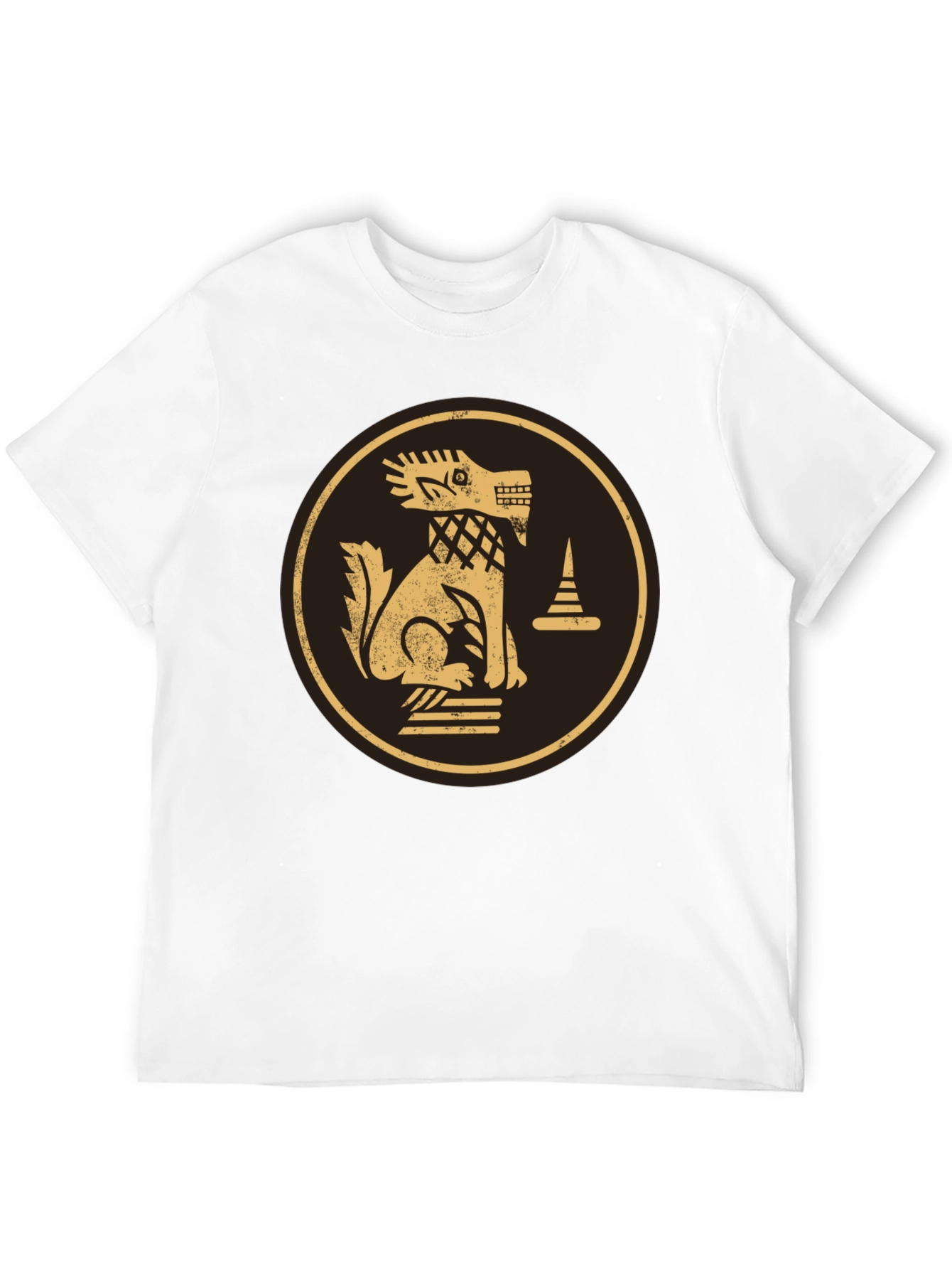 Black T-Shirt with Golden Aztec Dog Design
