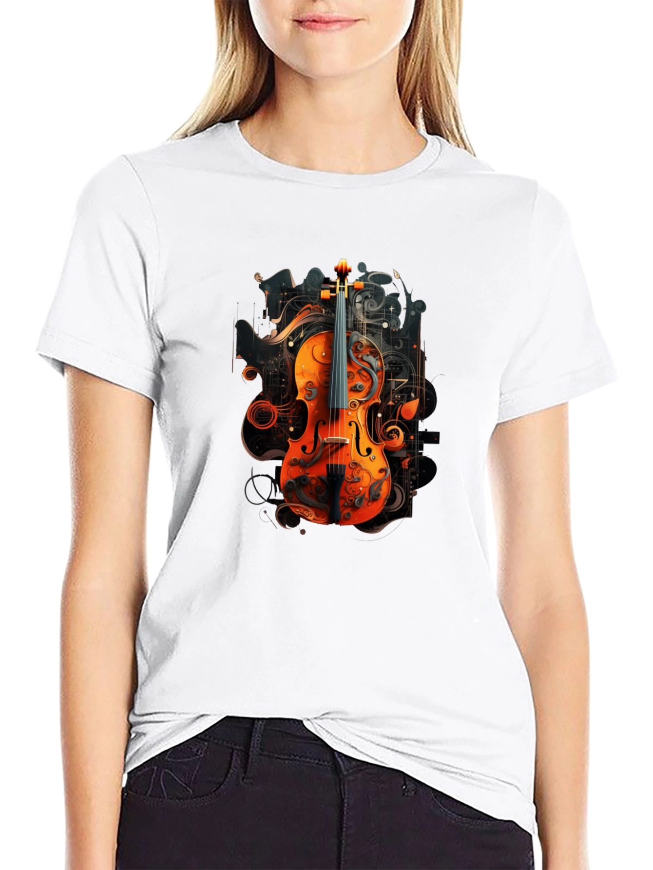 Violin Art Graphic Black T-Shirt