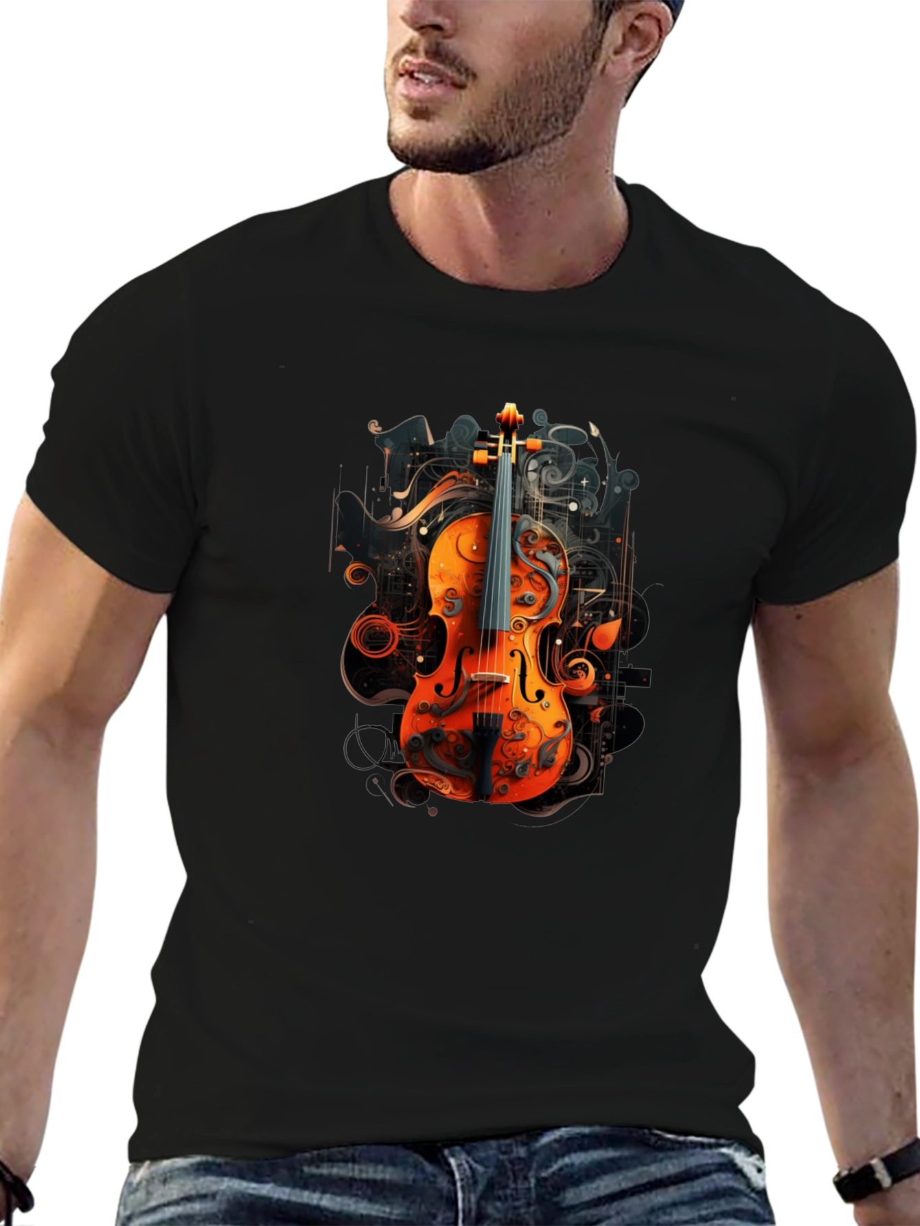 Violin Art Graphic Black T-Shirt