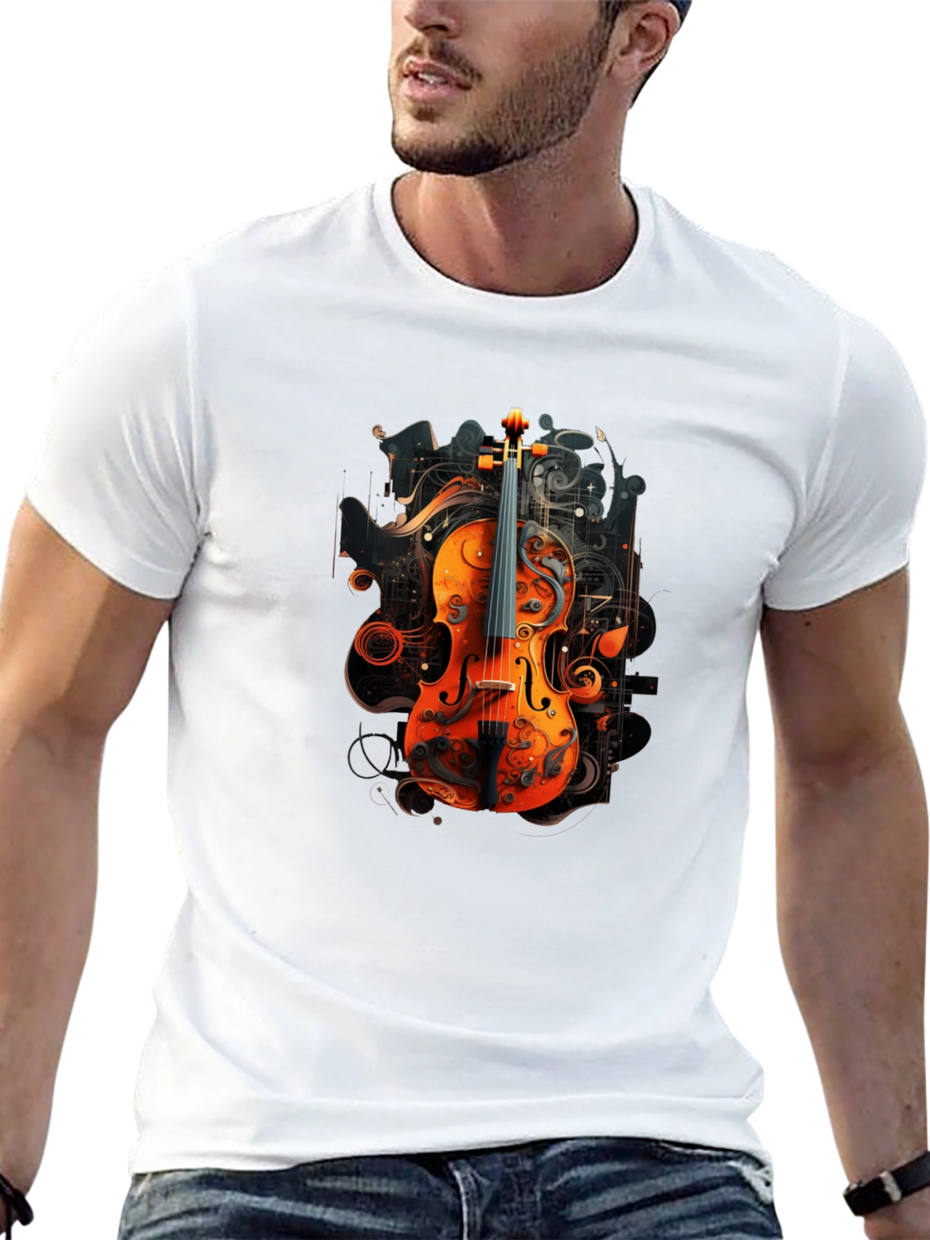 Violin Art Graphic Black T-Shirt