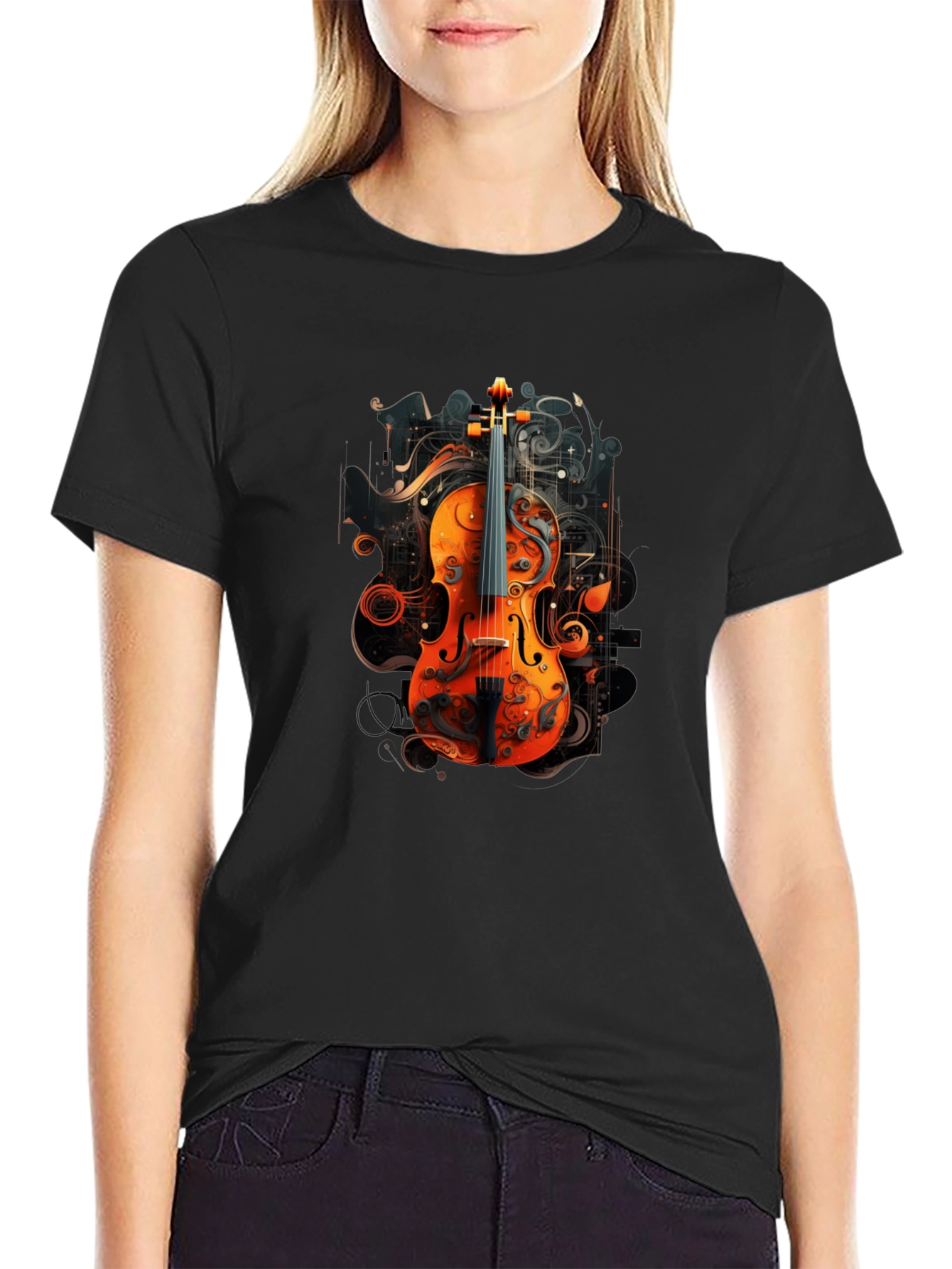 Violin Art Graphic Black T-Shirt