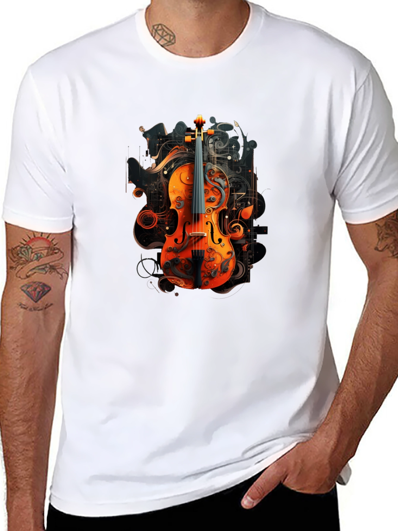 Violin Art Graphic Black T-Shirt