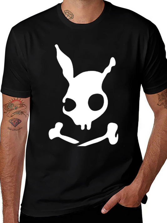 Bunny Skull Graphic Tee - Black Cotton Blend Shirt