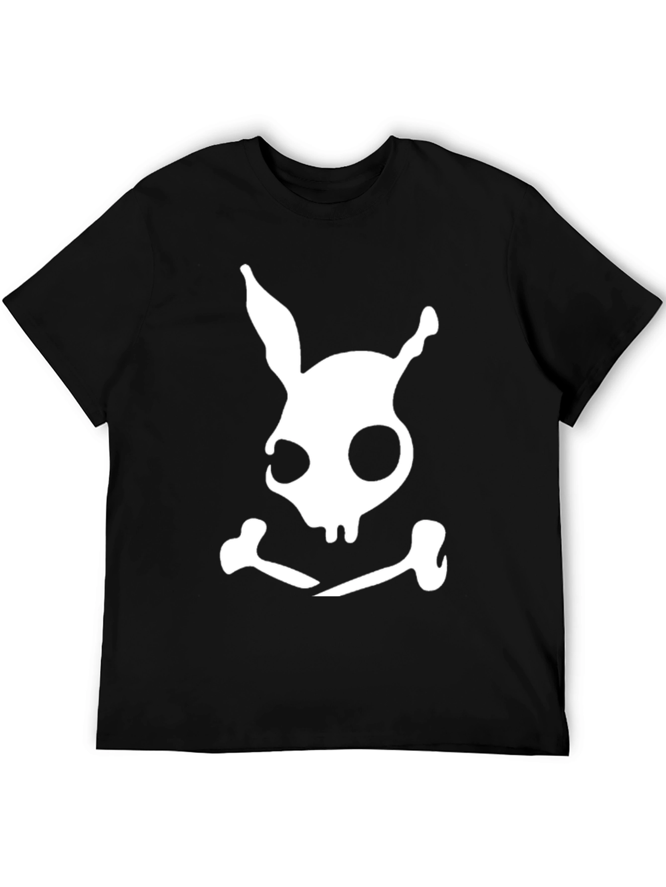 Bunny Skull Graphic Tee - Black Cotton Blend Shirt