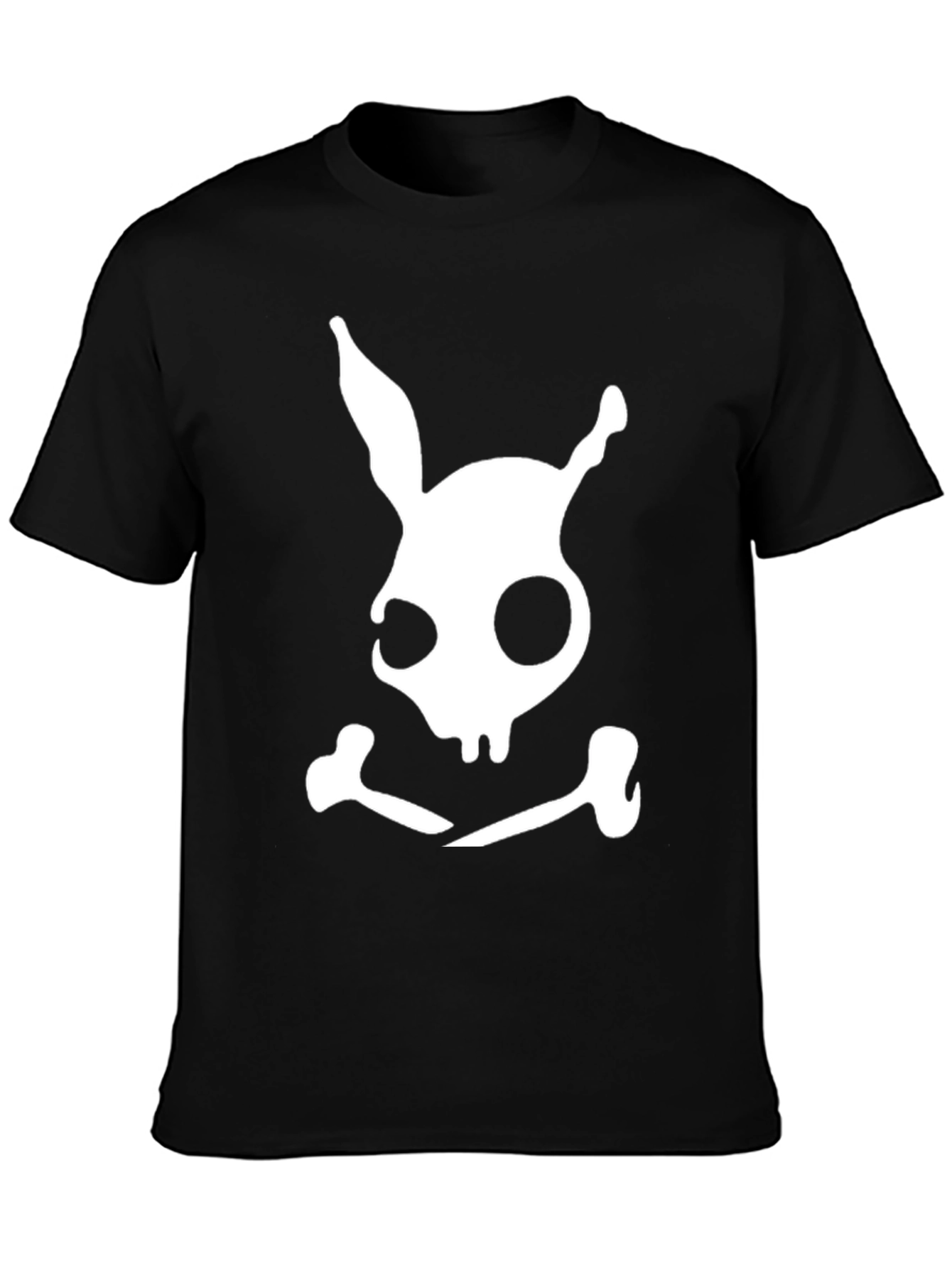 Bunny Skull Graphic Tee - Black Cotton Blend Shirt