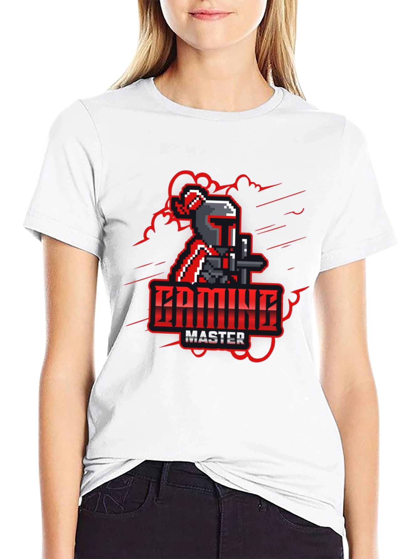 Gaming Master Black T-Shirt - Pixel Knight Design