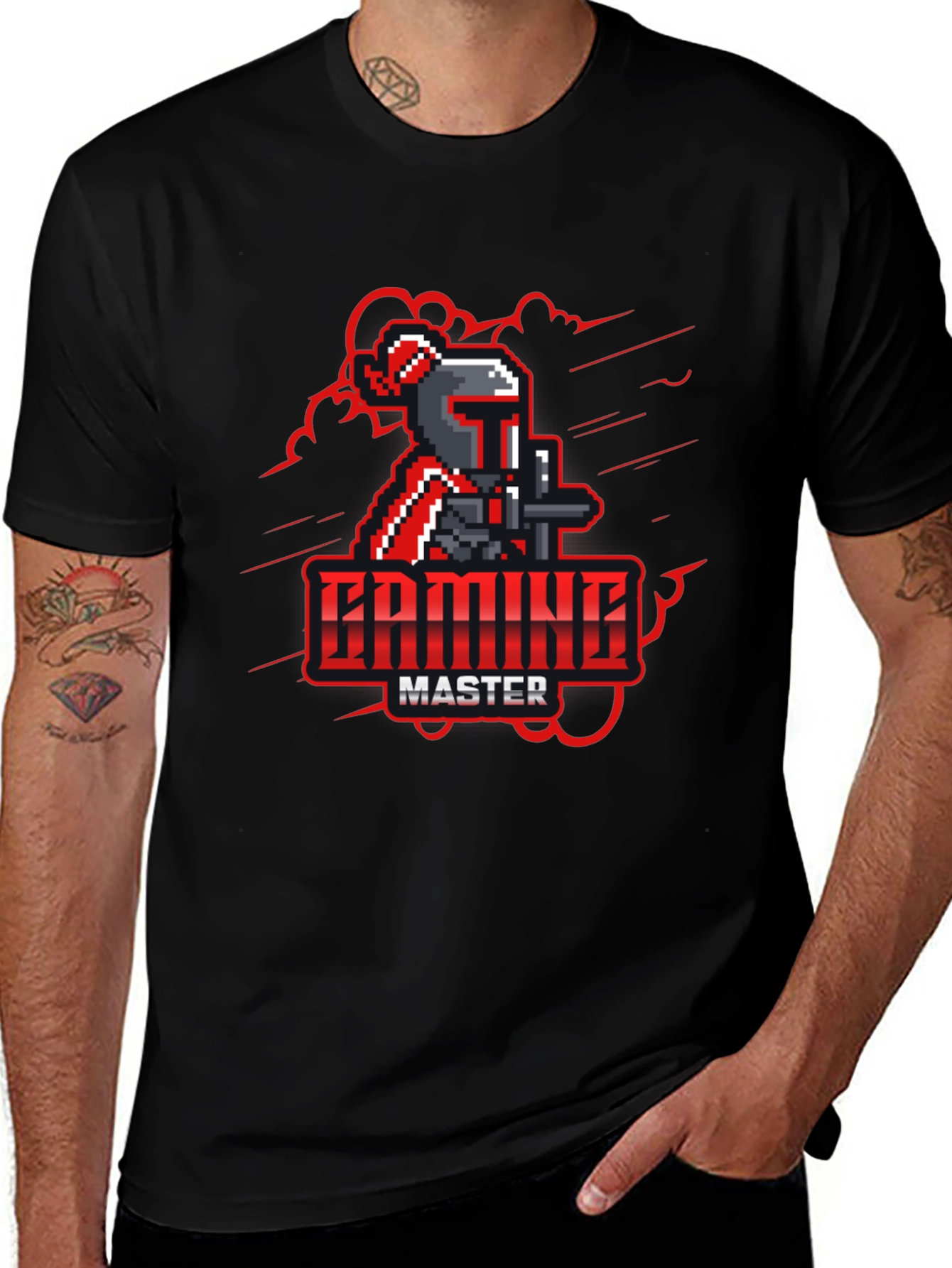 Gaming Master Black T-Shirt - Pixel Knight Design
