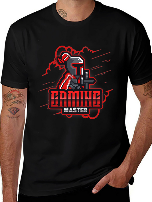 Gaming Master Black T-Shirt - Pixel Knight Design