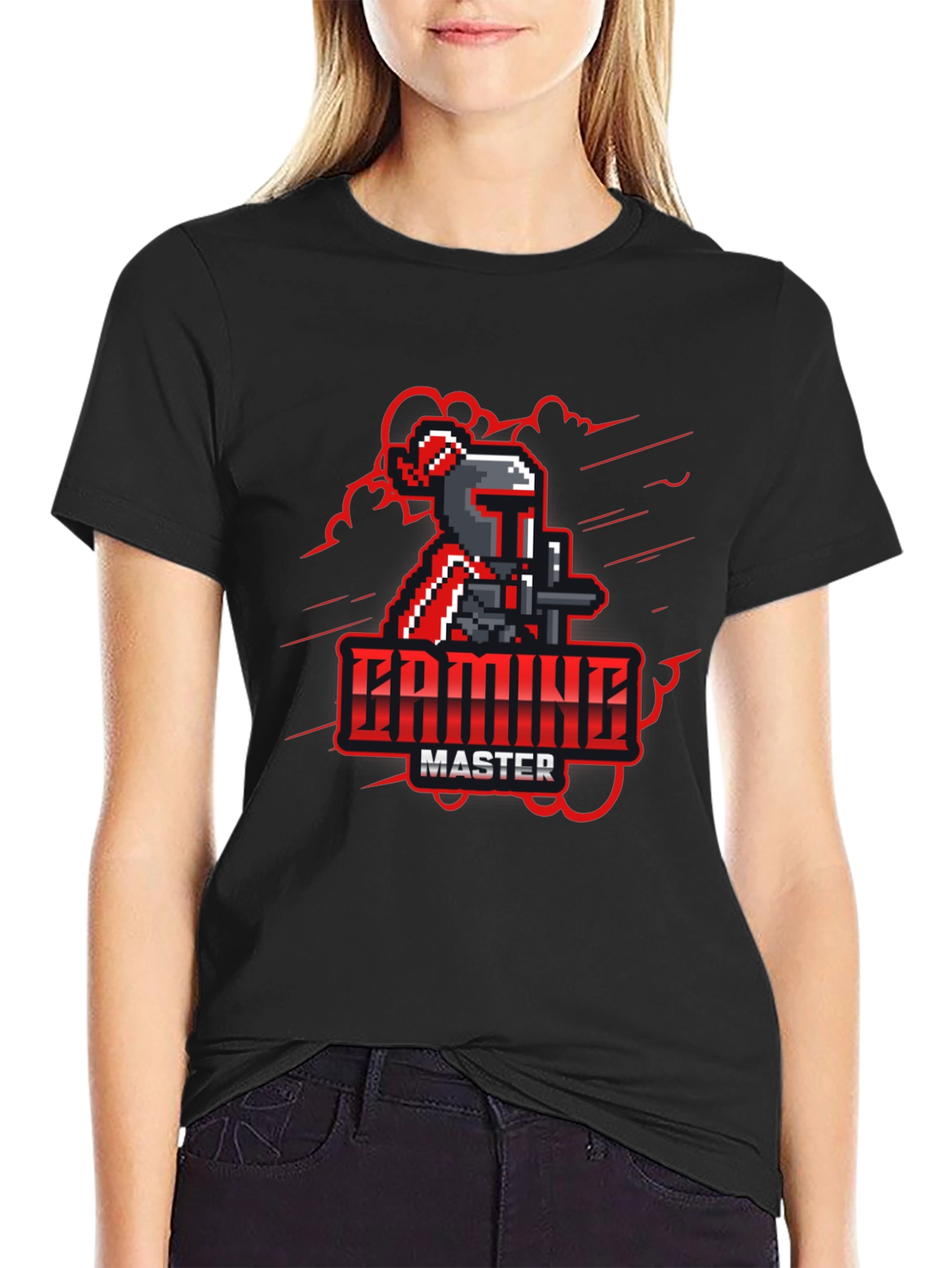 Gaming Master Black T-Shirt - Pixel Knight Design