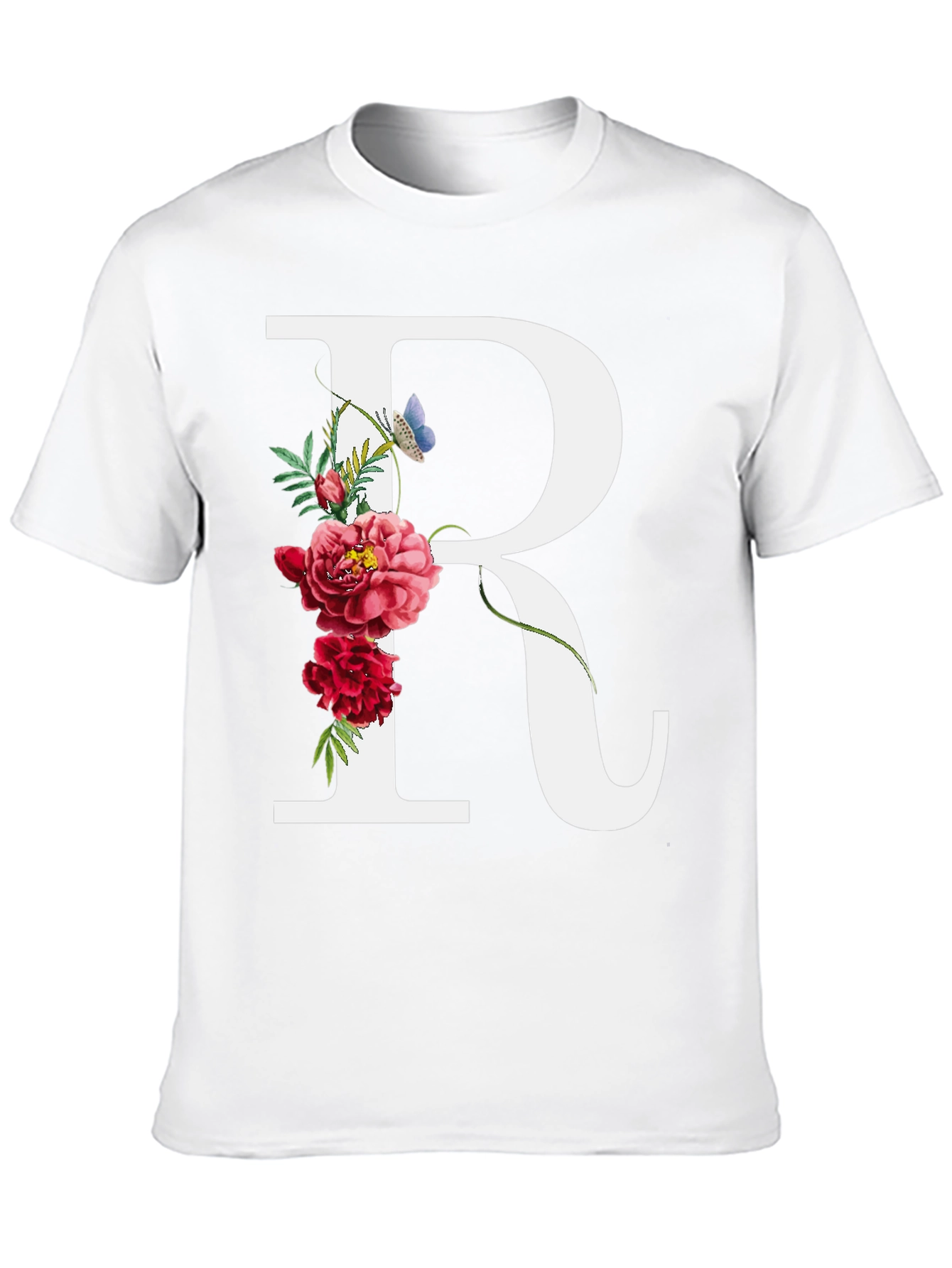 Floral Initial R Black T-Shirt