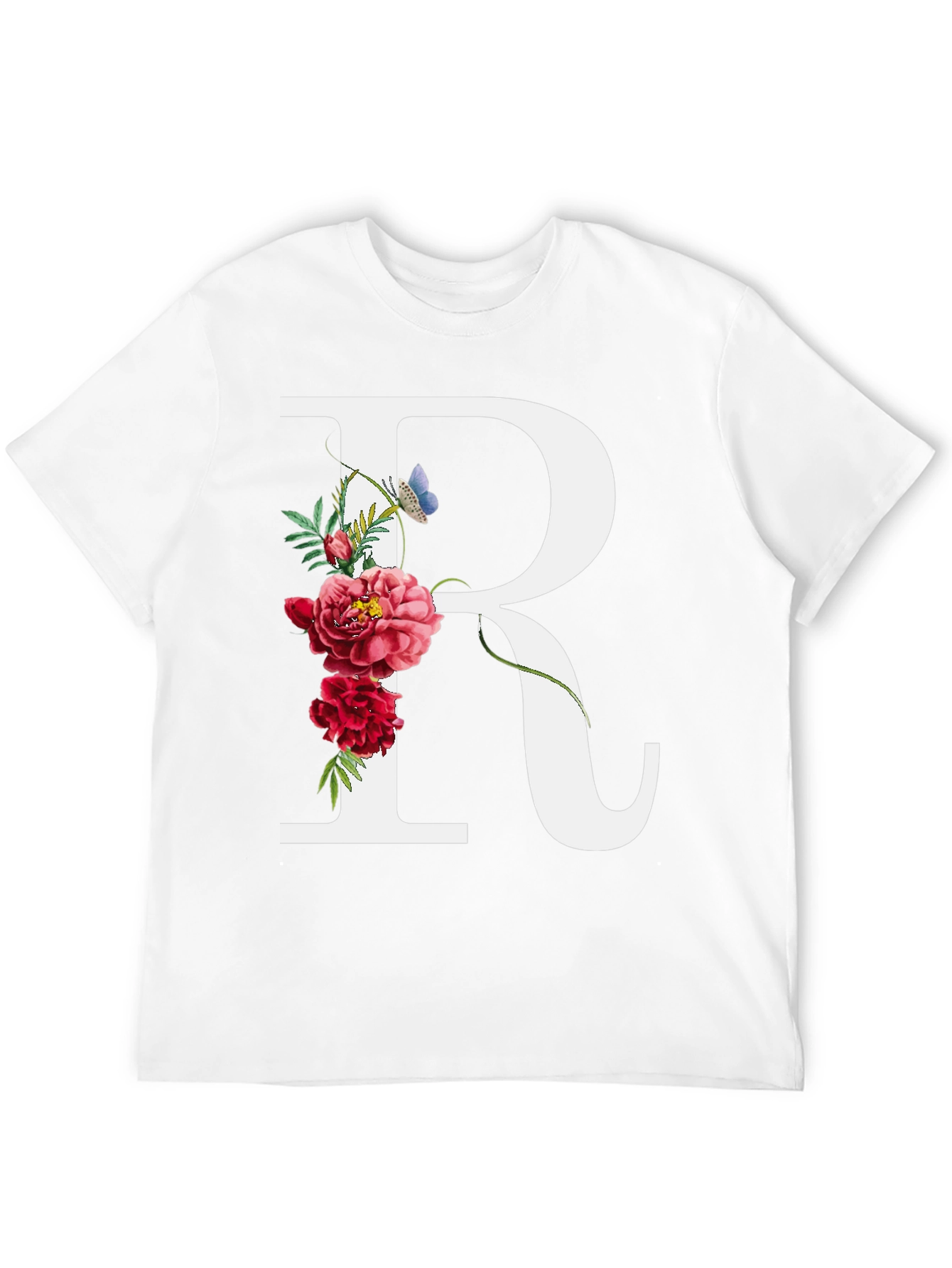 Floral Initial R Black T-Shirt