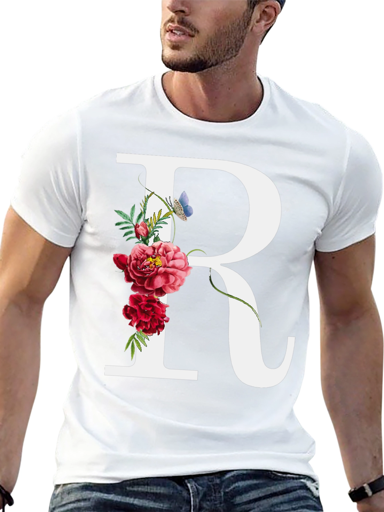 Floral Initial R Black T-Shirt