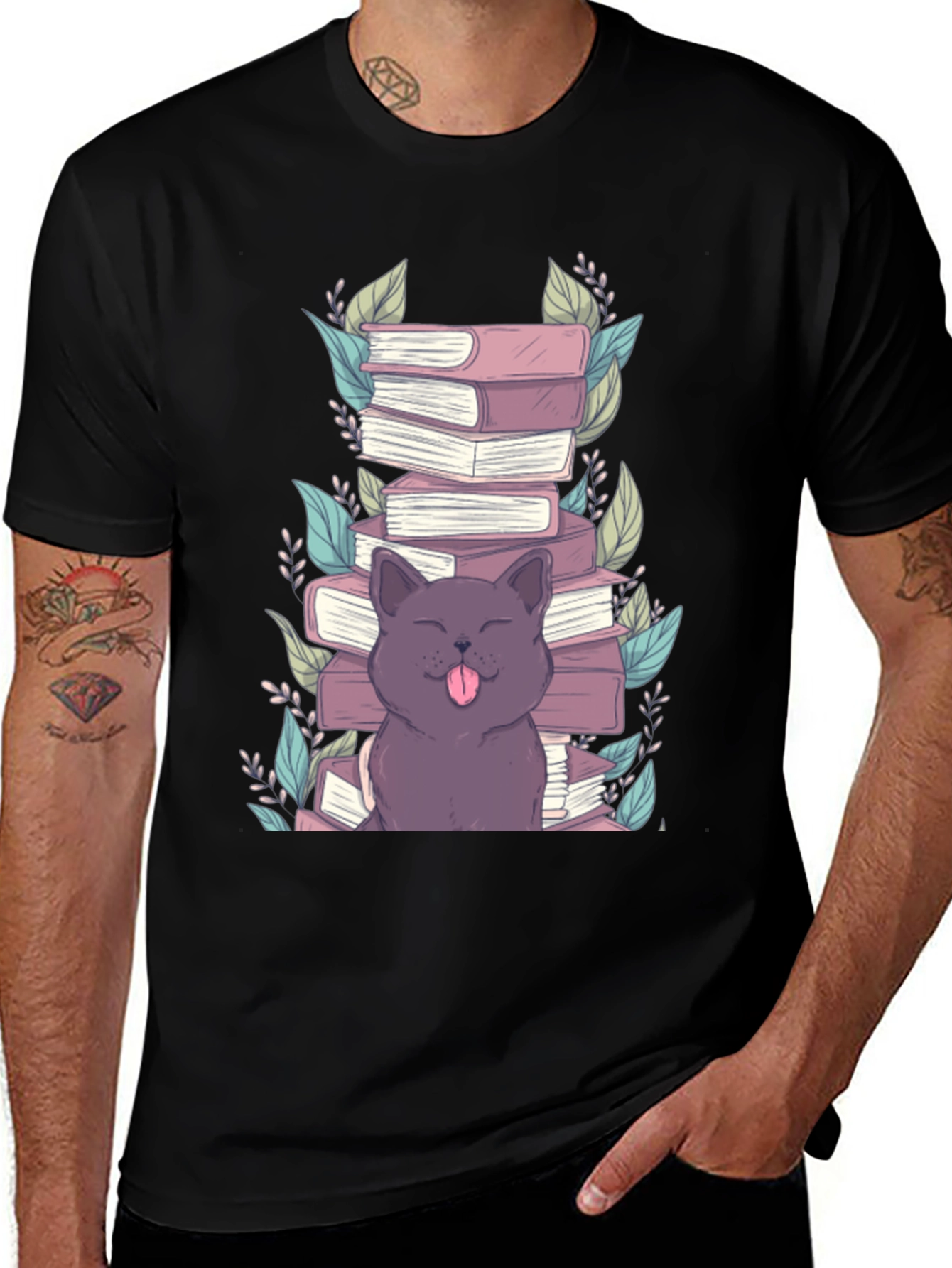 Cute Cat Reading Books Graphic T-Shirt