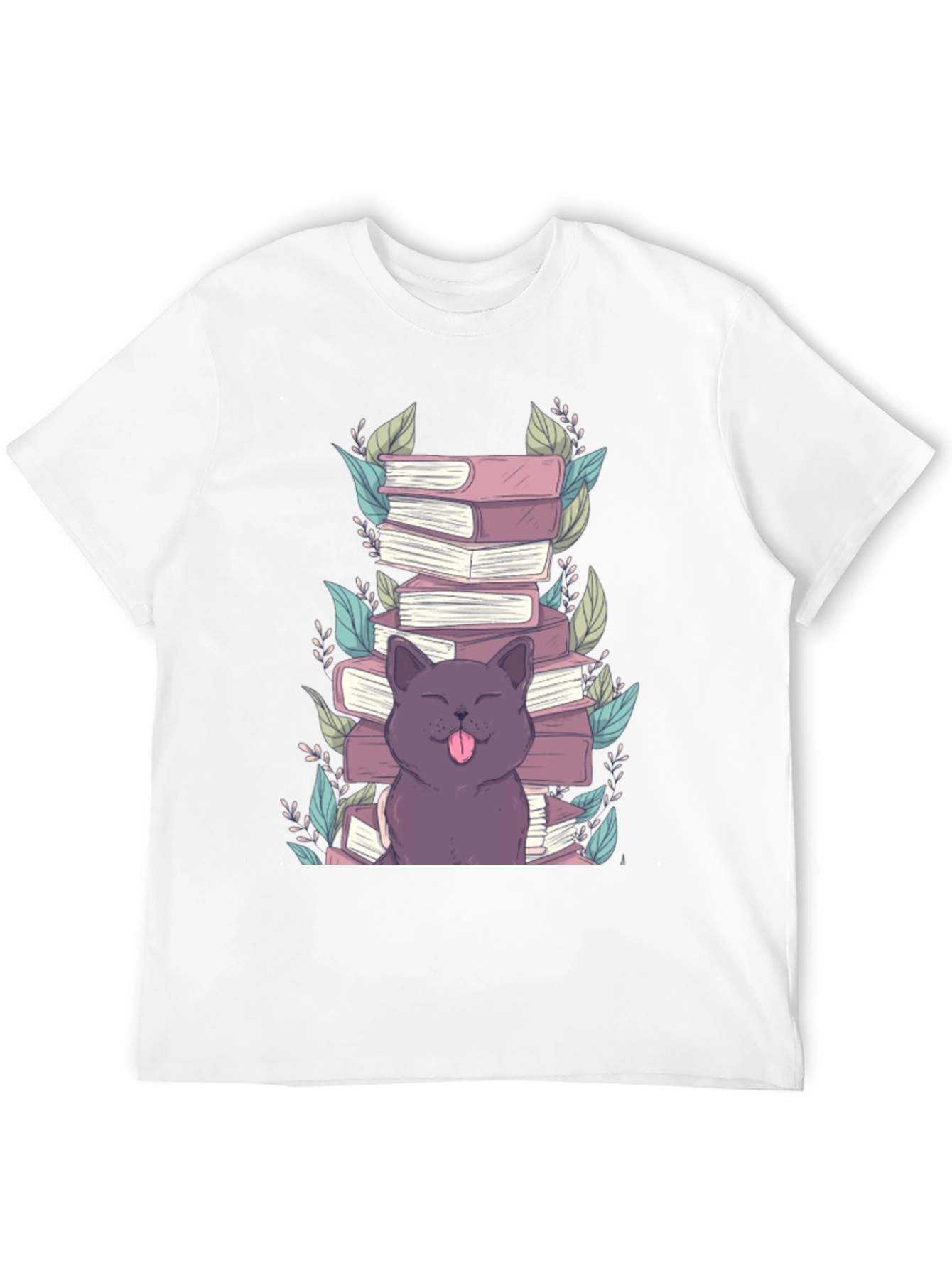 Cute Cat Reading Books Graphic T-Shirt