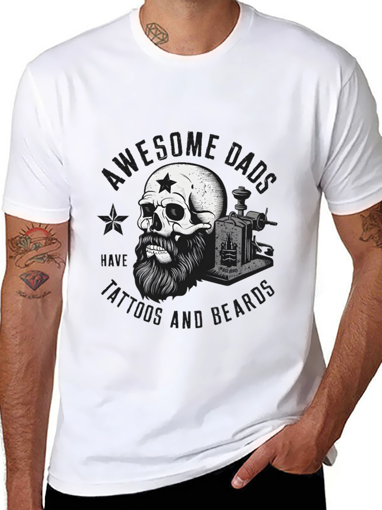Awesome Dads Tattoo & Beard Graphic Tee
