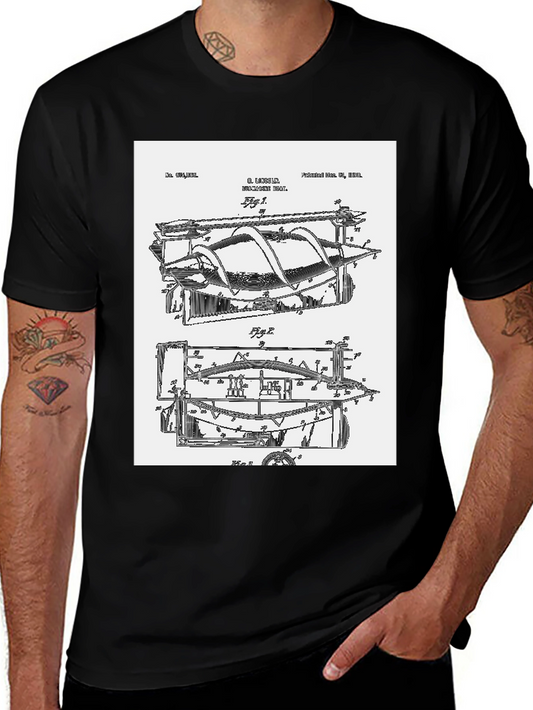 Unique Black T-Shirt with Vintage Patent Diagram