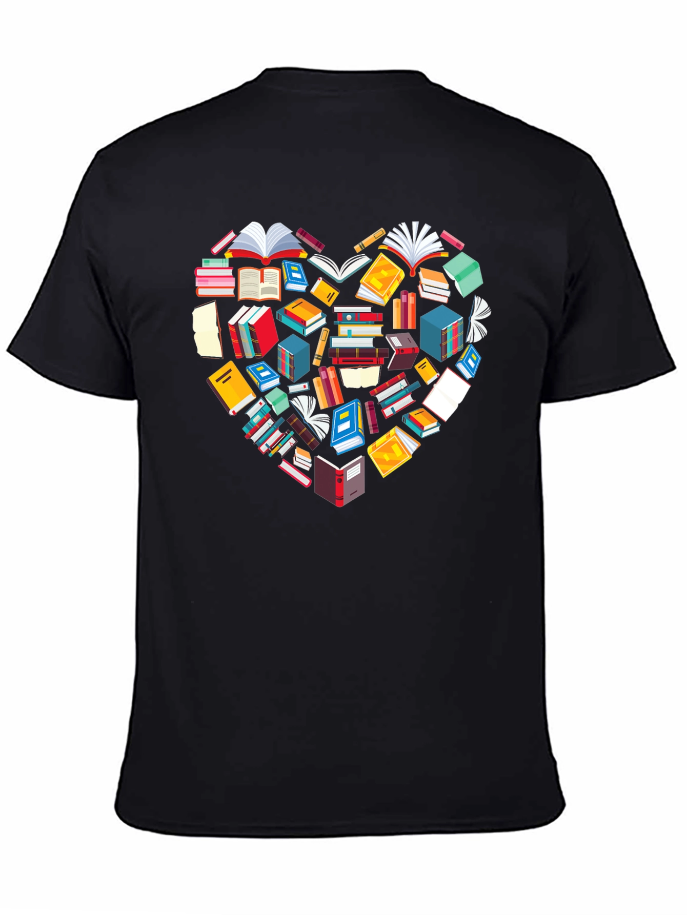 Book Lover Heart Graphic Tee - Black Cotton T-Shirt