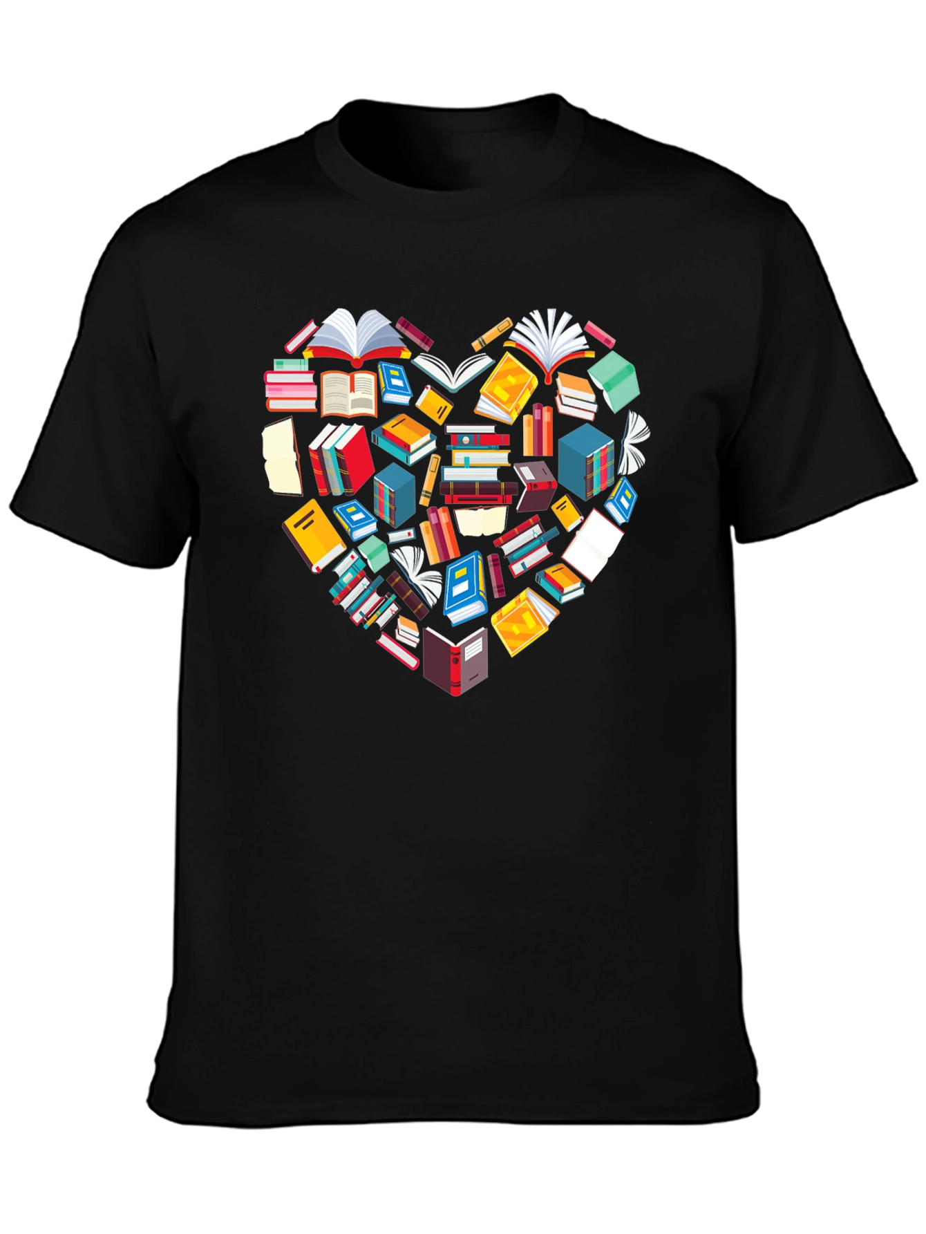 Book Lover Heart Graphic Tee - Black Cotton T-Shirt